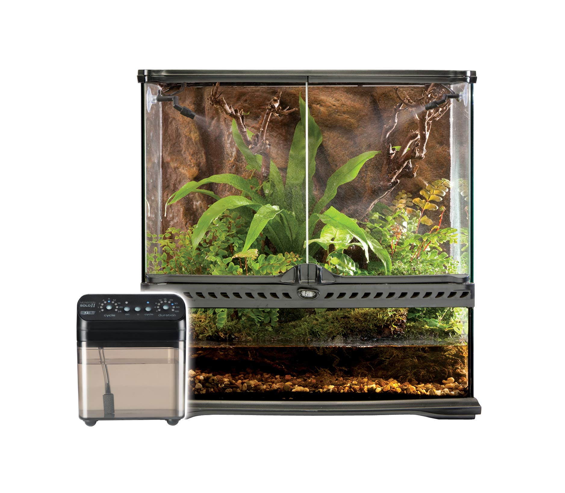 Exo Terra Monsoon Solo II Misting System - Programmable Humidifier for Reptile Terrariums, 2.3 LBS, Black, Plastic & Metal