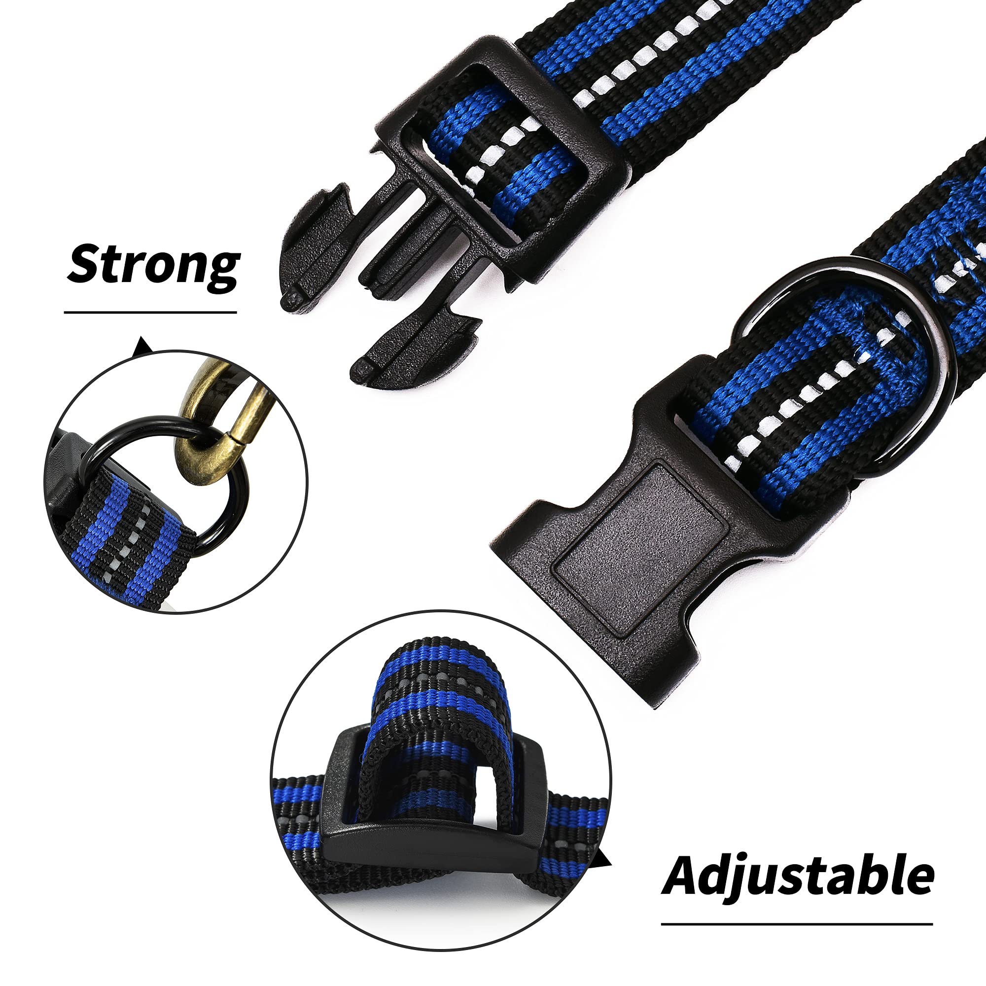Mile High Life Reflective Dog Collar | Nylon Pet Collars Wiith Buckle | Light Weight Puppy Collars | Blue Dog Collars For Large