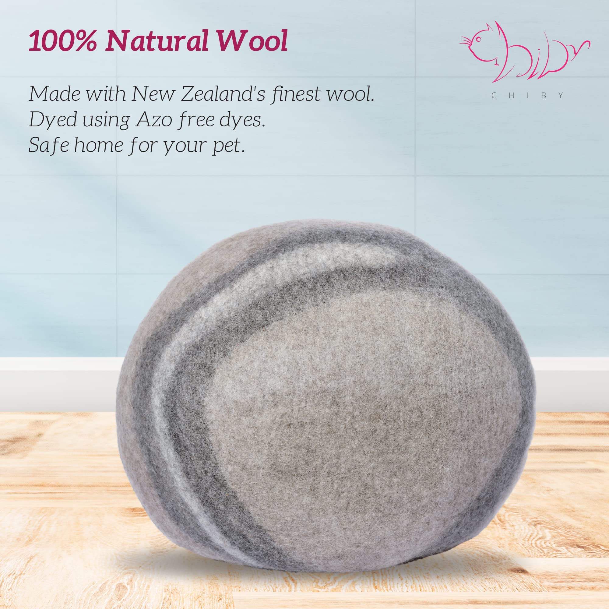 Chiby Cat Cave Bed (Large) Cat House For Indoor Cats~ Eco Friendly~ Hand Felted From 100% Natural New Zealand Wool !! (Grey Stripe)