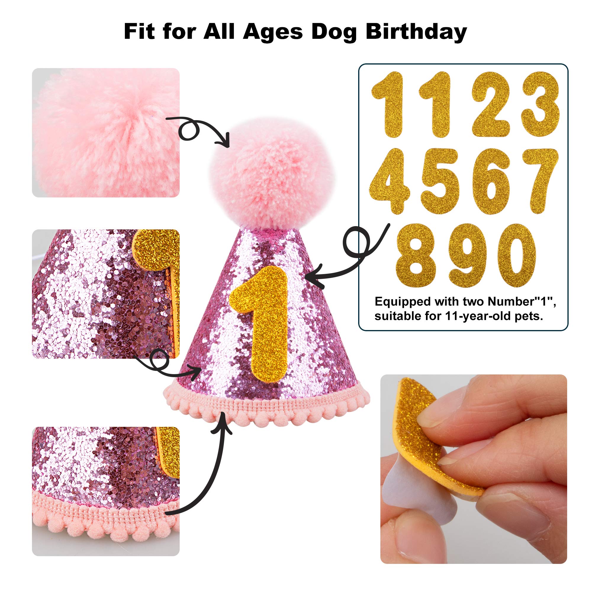Gagiland Dog Birthday Party Supplies Bandana Hat Banner Set Dog Boy Girl Cute Bow Tie Scarf Birthday Decorations (Pink With Balloon)