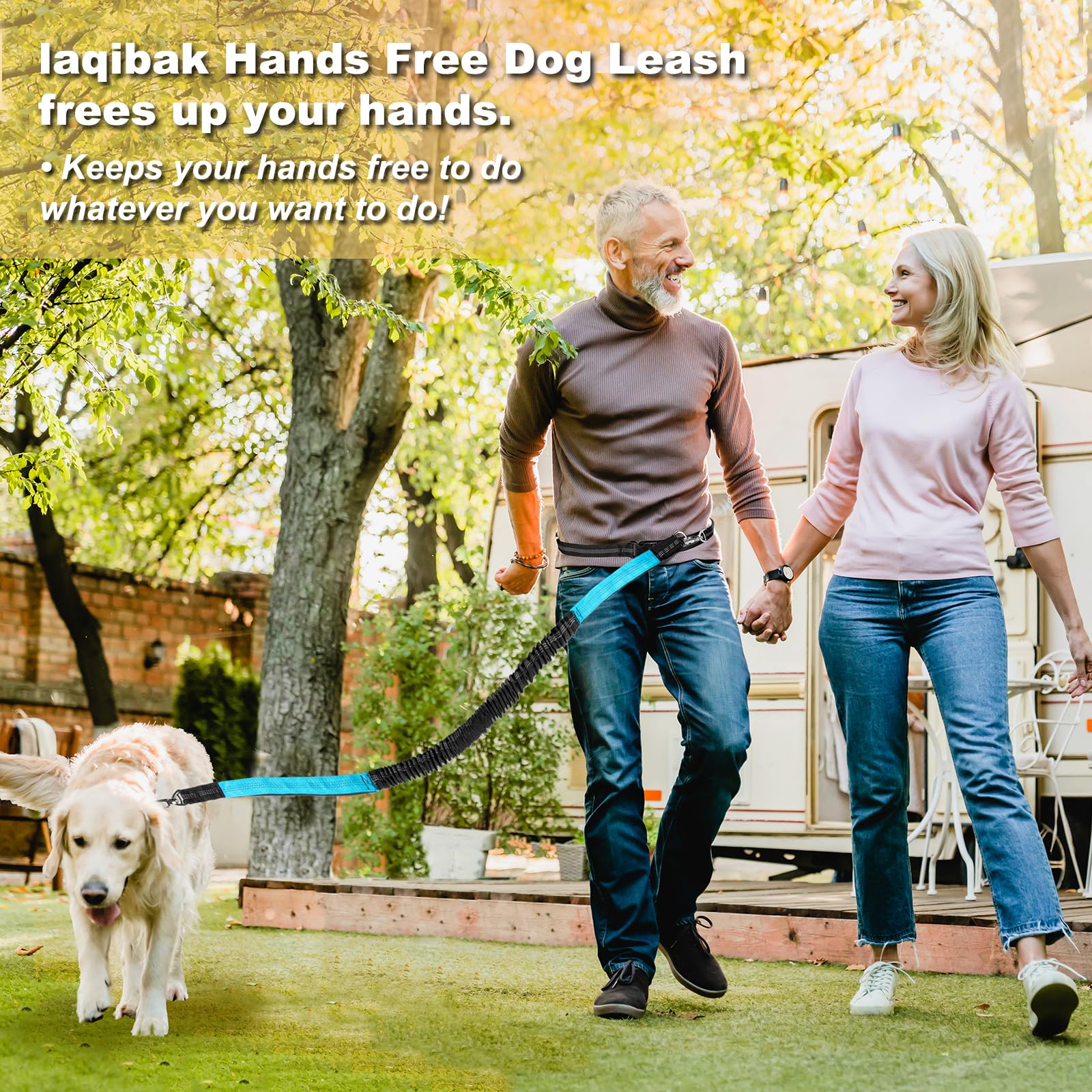 Laqibak Hands Free Dog Leash, Adjustable Waist Leash For Dog, Handle Bungee 4.2-6.7 Feet Long With Reflective Stitches For Walki
