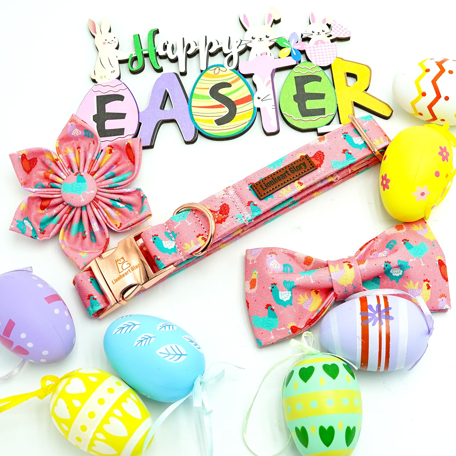 Lionheart Glory Easter Day Dog Collar With Flower Dog Collar For Medium Dogs, Easter Chickens Colorful Dog Flower Collars Spring