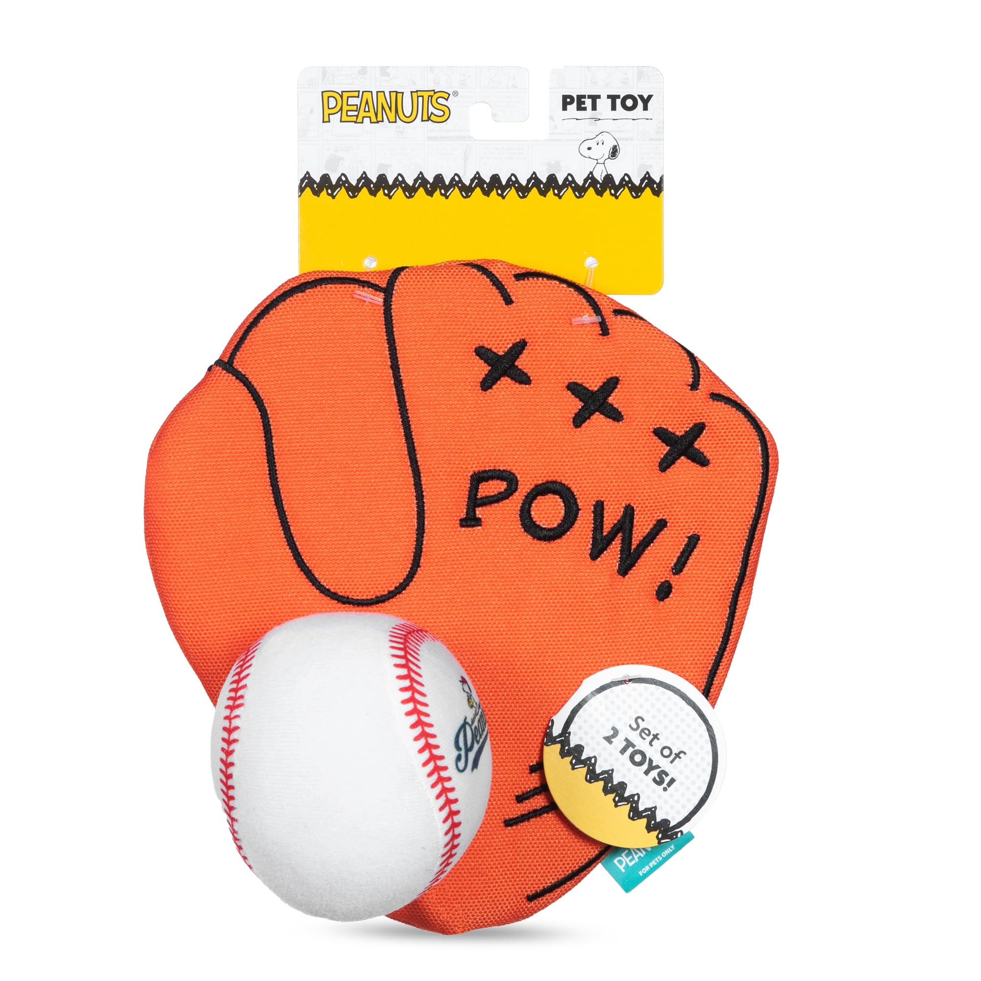 Peanuts For Pets 2-Piece Interactive Dog Toy Set - Durable Canvas Baseball Glove And Ball Toy For Large, Medium, Small Dogs - Fu