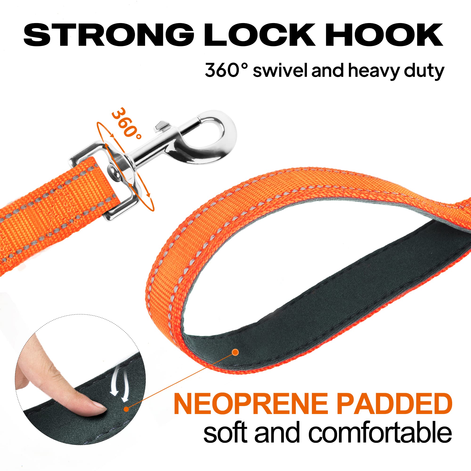 Twoear Dog Leashes For Large Dogs Heavy Duty, Comfortable Soft Padded Handle, Double-Sided Reflective Nylon Dog Leash For Medium & Large Dogs Walking