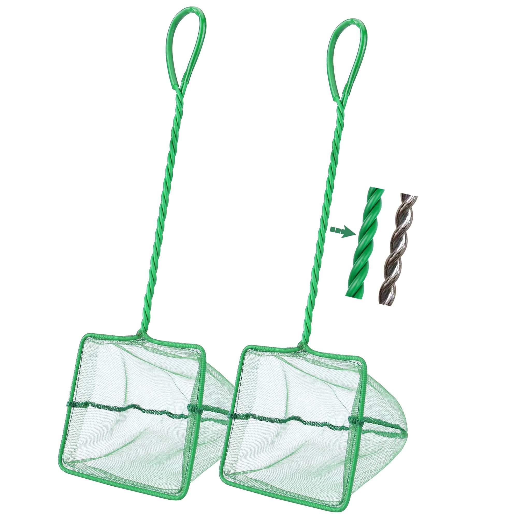 Filhome 2 Pcs Aquarium Fish Net, 5 inches Fine Mesh Quick Catch Fish Net for Fish Tank Betta Fishing Net