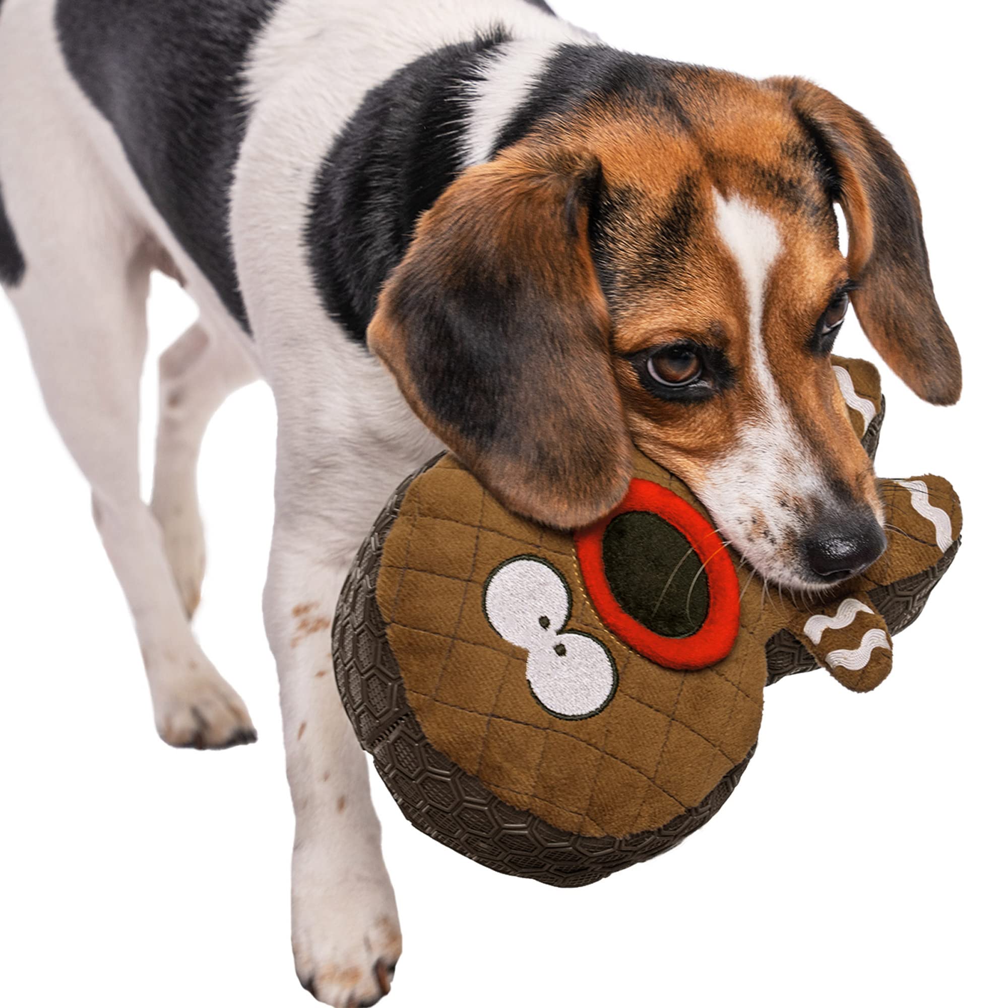 Godog Holiday Collection Mixed Materials Tpe-Plush Gingerbread Man Squeaky Dog Toy, Chew Guard Technology - Brown, One Size