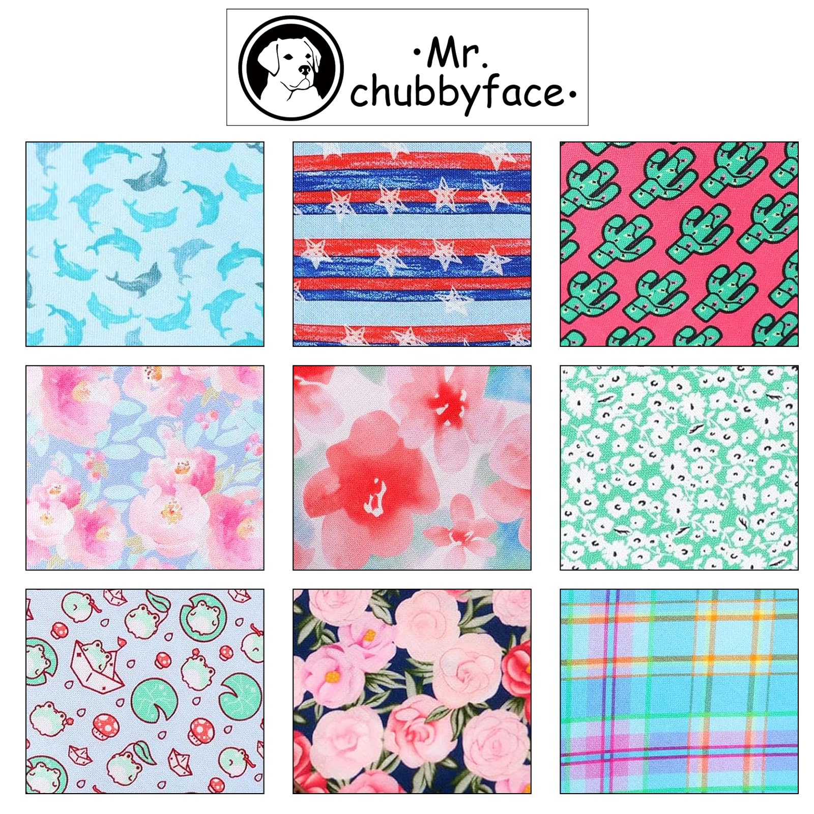 Mr. Chubbyface Green Wildflower Striped Dog Bandanas Reversible Triangle Bibs Scarf Accessories For Dogs Cats Pets S
