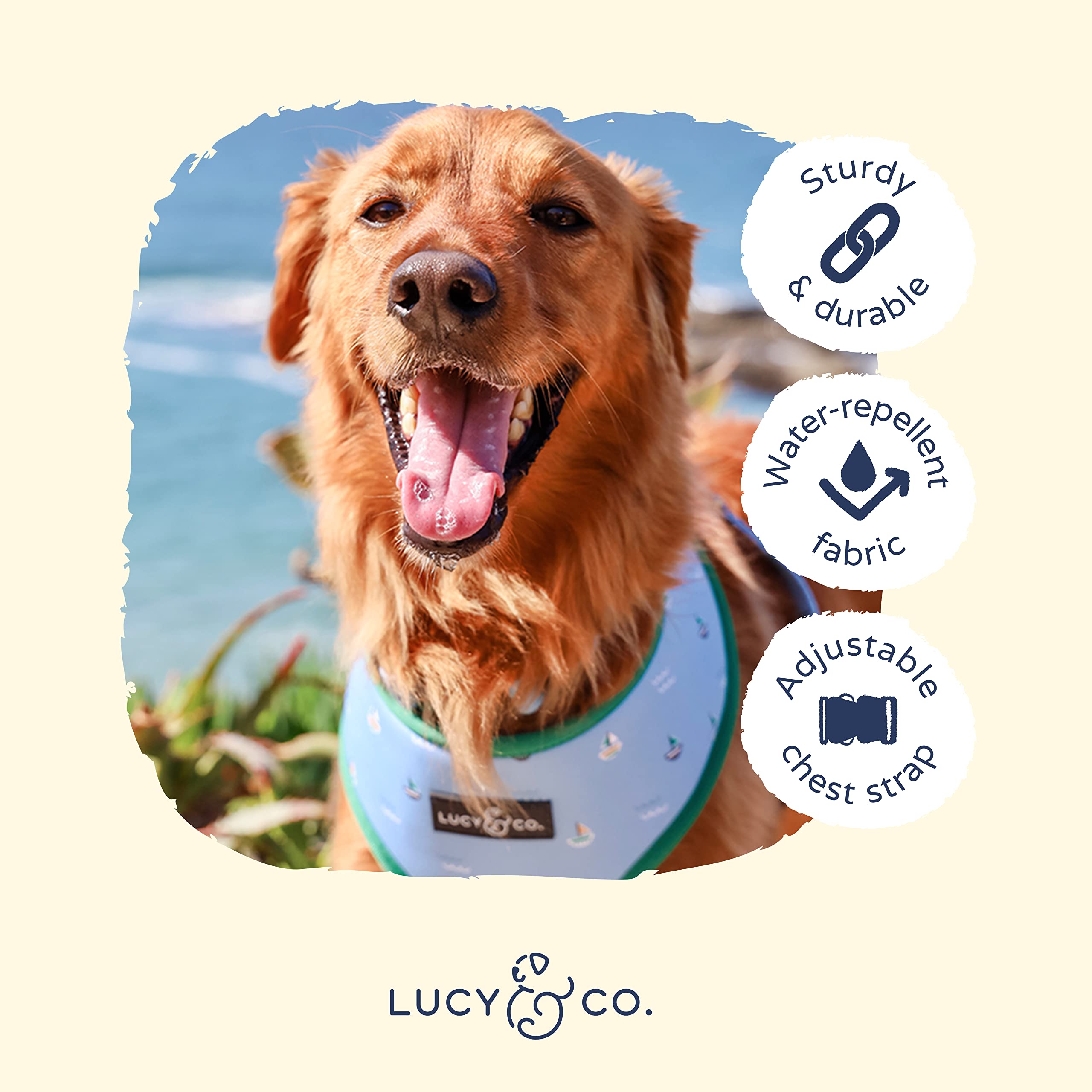 Lucy & Co. Set Sail Reversible Harness, Walking Halter - Best Designer Pet Harnesses For Large Dogs - Padded Adjustable Vest For