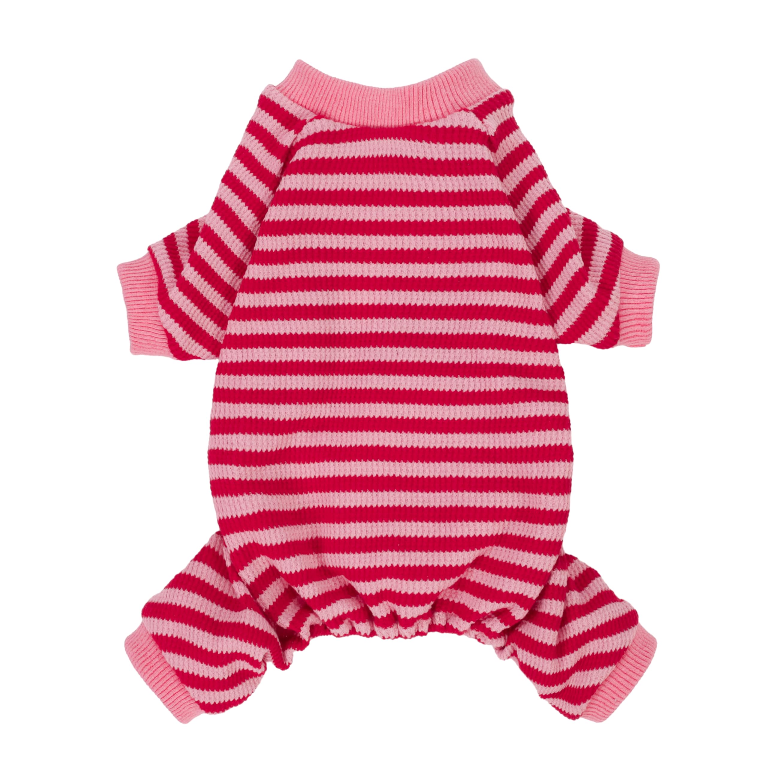 Fitwarm Pink And Red Striped Dog Pajamas, Waffle Dog Clothes For Small Dogs Girl Boy, Puppy Onesie With Feet, Pet Cat Outfit, La