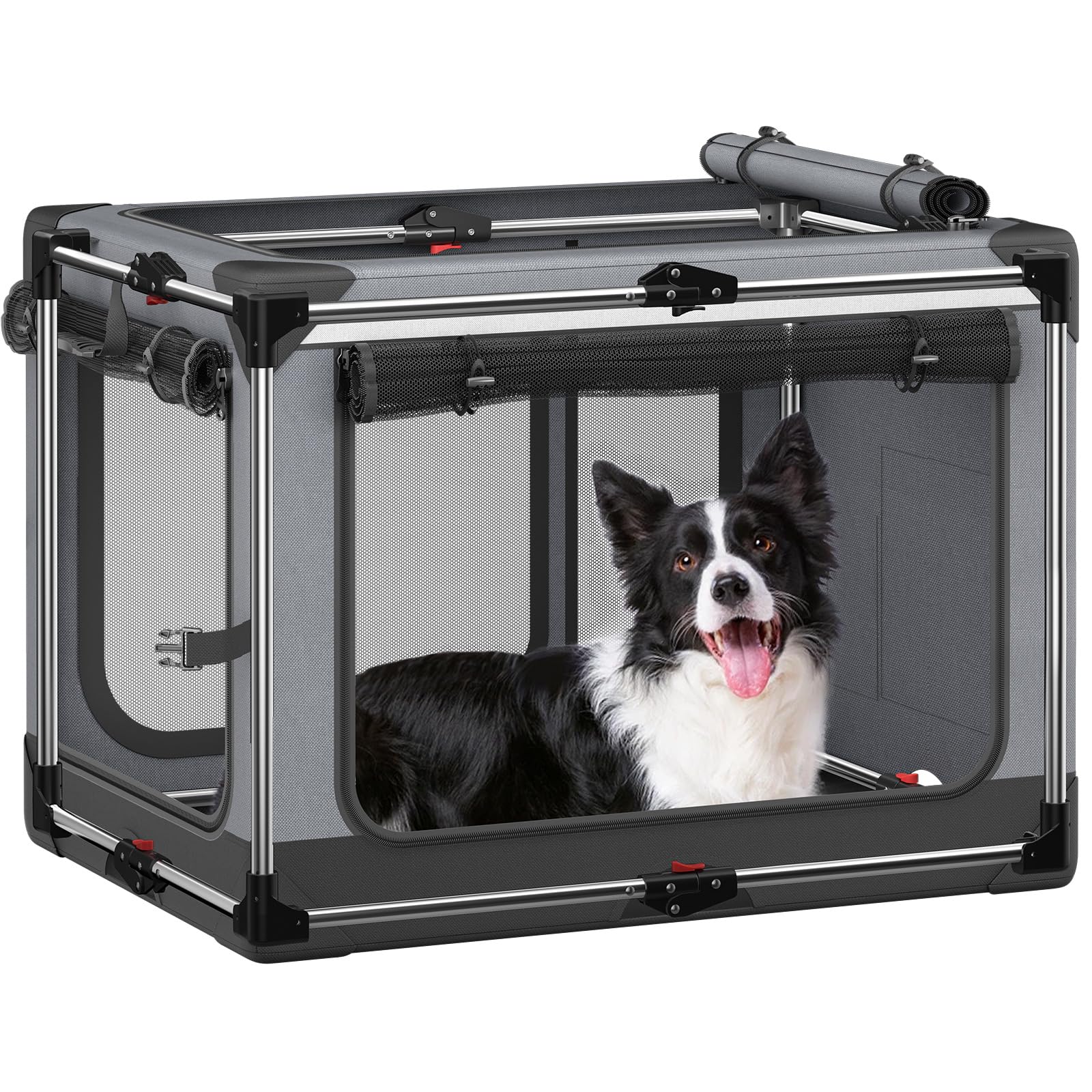 Collapsible Dog Crate: 38 Inch Foldable Soft Sided Dog Crate For Large Dogs, Portable Dog Travel Kennel With Soft Mat For Indoor