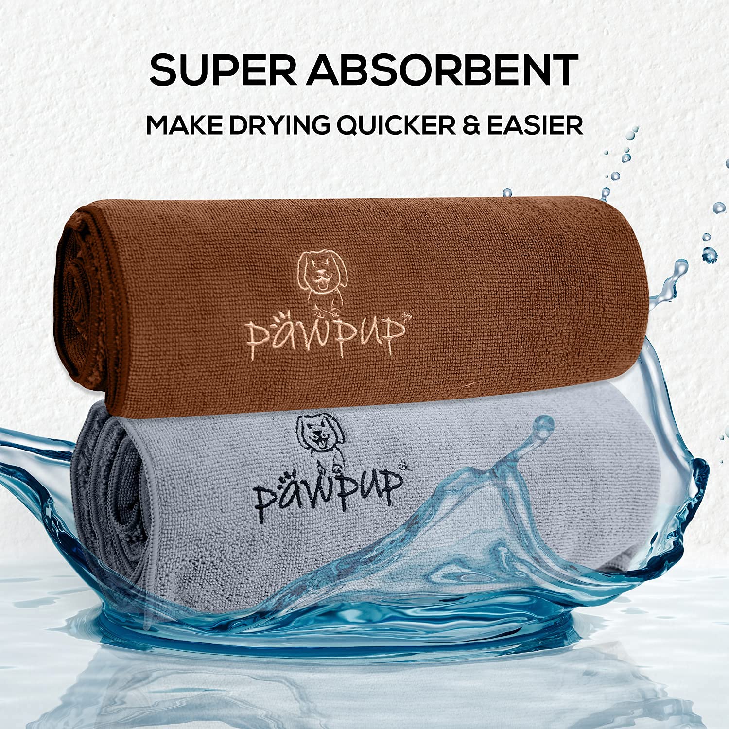 Pawpup Dog Towel Super Absorbent - Pack Of 2 - Quick Drying Super Soft Microfiber Pet Towel For Dogs, Cats And Other Pets (Brown And Grey)