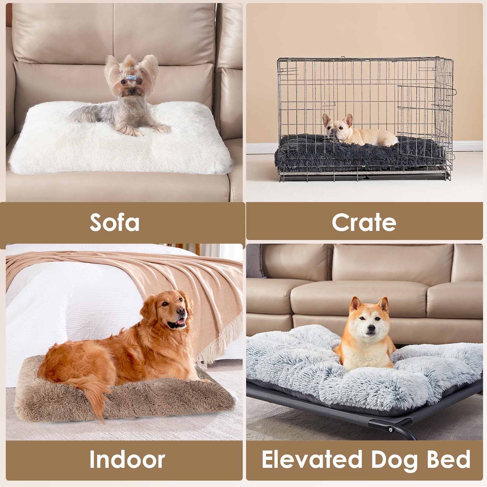 Eheyciga Fluffy Xxl Dog Crate Pad, Plush Faux Fur Dog Bed For Extra Large Dogs, Calming Anti Anxiety Xxl Dog Bed For Crate, Washable Soft Warm Dog Crate Mat With Non-Slip Bottom, Pink