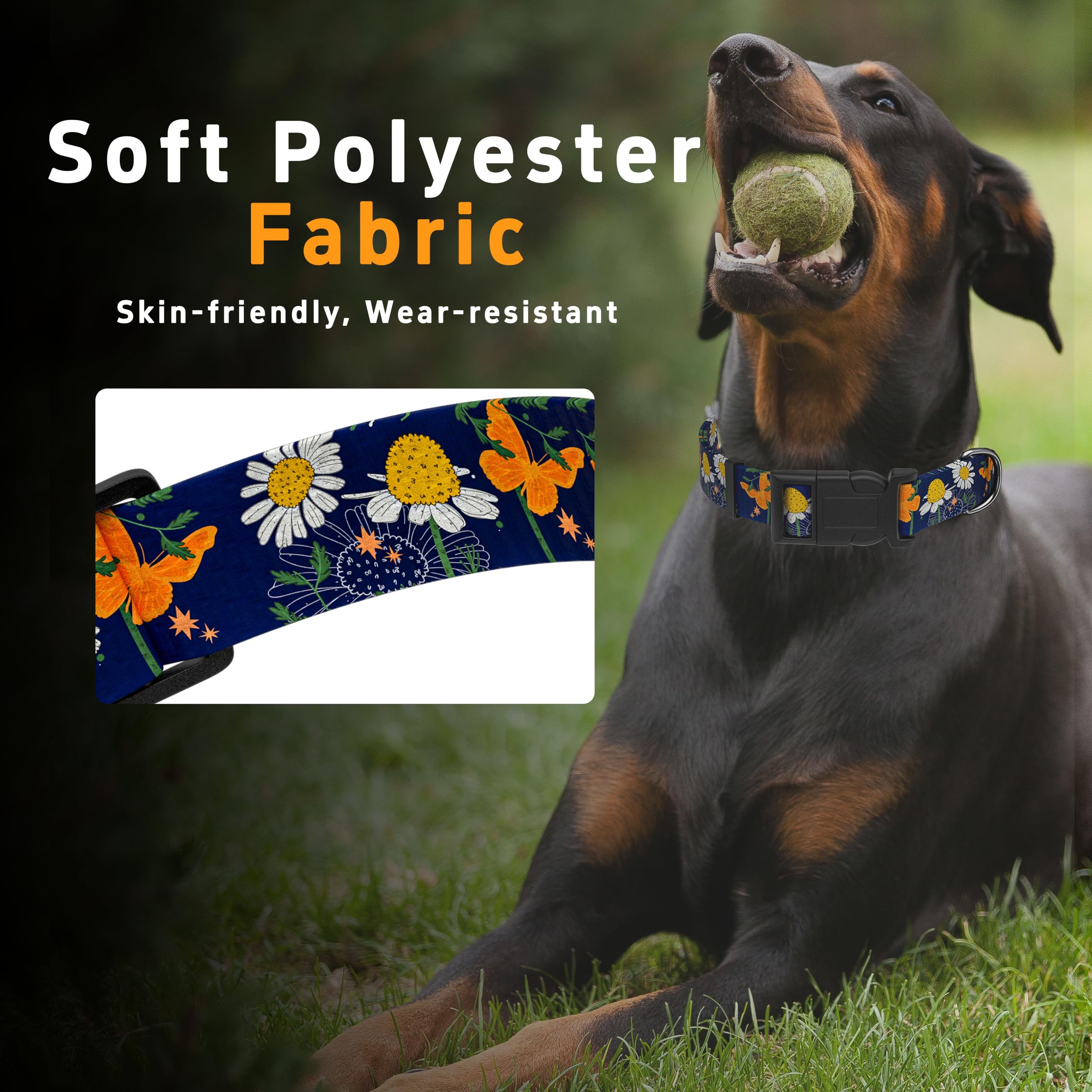 Seyezo Dog Collar With Butterflies Print, Daisy Boys Girls Puppy Collar For Small Medium Large Dogs, Adjustable Soft Floral Pet