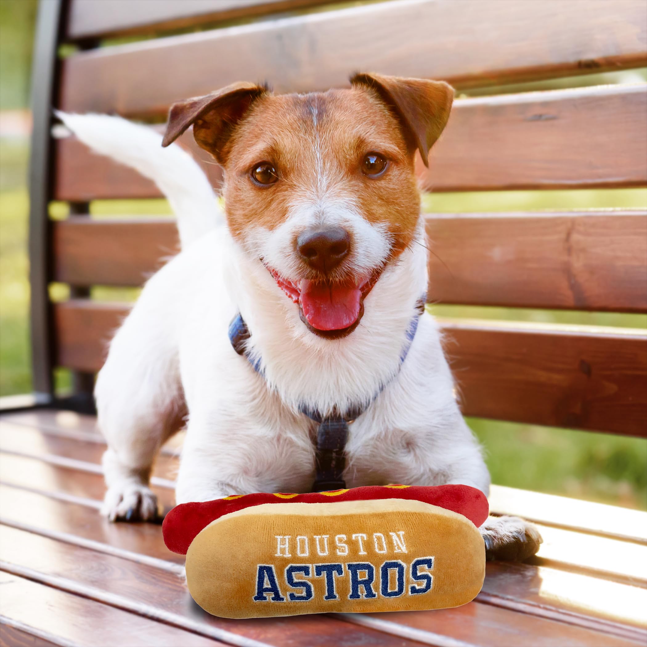 Mlb Houston Astros Plush Dog Toys - Stadium Theme Snacks - Cutest Plush Hot-Dog Toy For Dogs & Cats With Inner Squeaker & Premiu