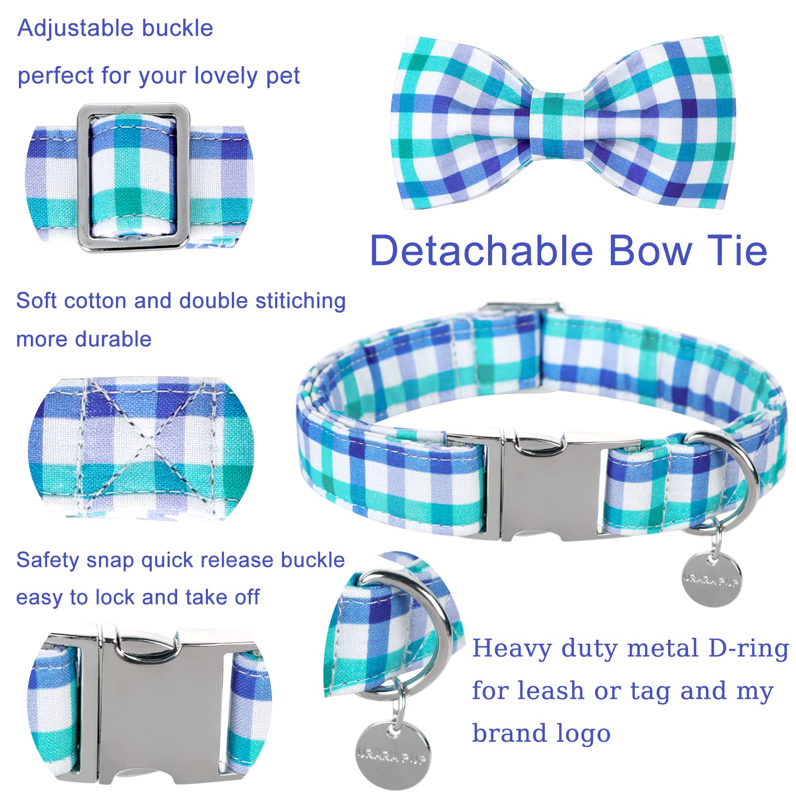 Up Urara Pup Dog Collar Bow Tie, Comfortable Durable Cotton Bowtie Collar For Small Girl Boy Dog, Adorable Dog Collar With Metal