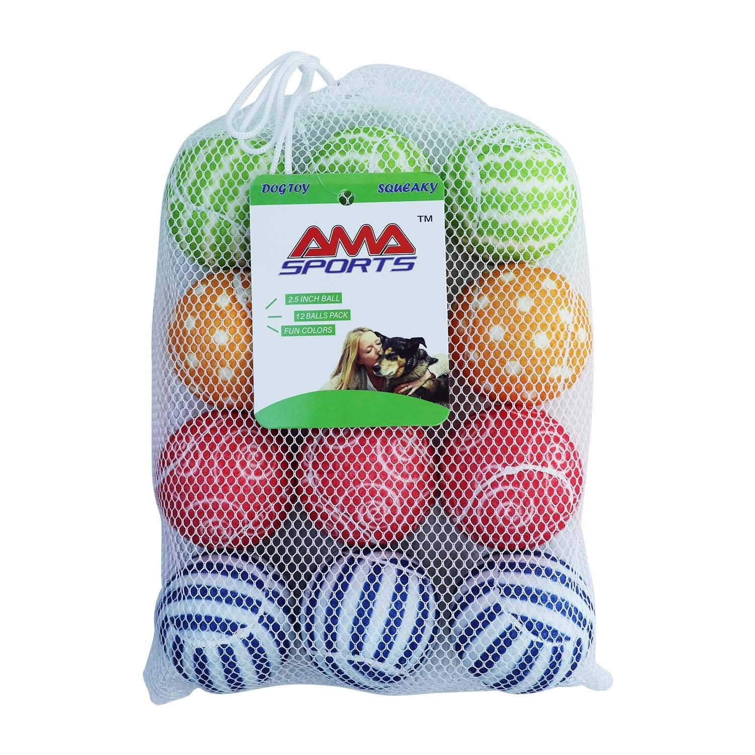 Ama Sport Squeaky Tennis Balls For Dogs 12 Pack 2.5'' Squeaky Tennis Balls For New Puppy Small Medium Dog Toys For Fetch, Exerci