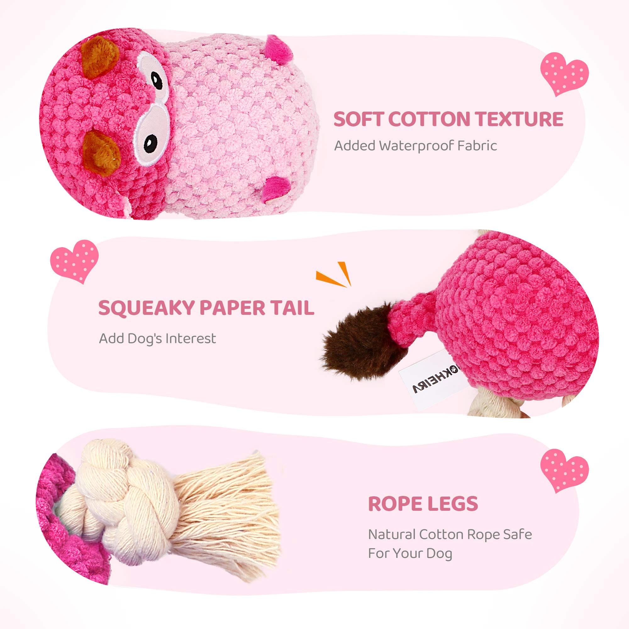 Iokheira Indestructible Dog Squeaky Toys For Large Aggressive Chewers, Stuffed Animals With Cotton Material And Crinkle Paper, D