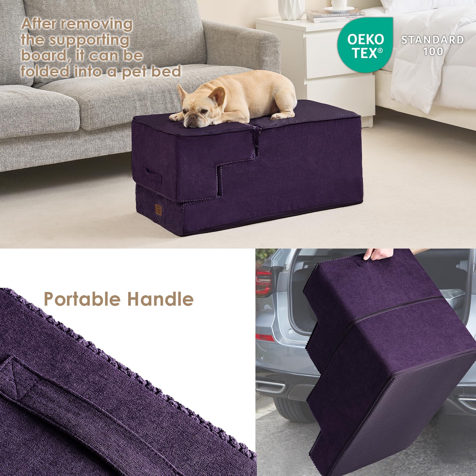 Eheyciga Dog Stairs For High Bed 22.5”H, 5-Step Dog Steps For Bed, Pet Steps For Small Dogs And Cats, Non-Slip Balanced Dog Indoor Ramp, Purple
