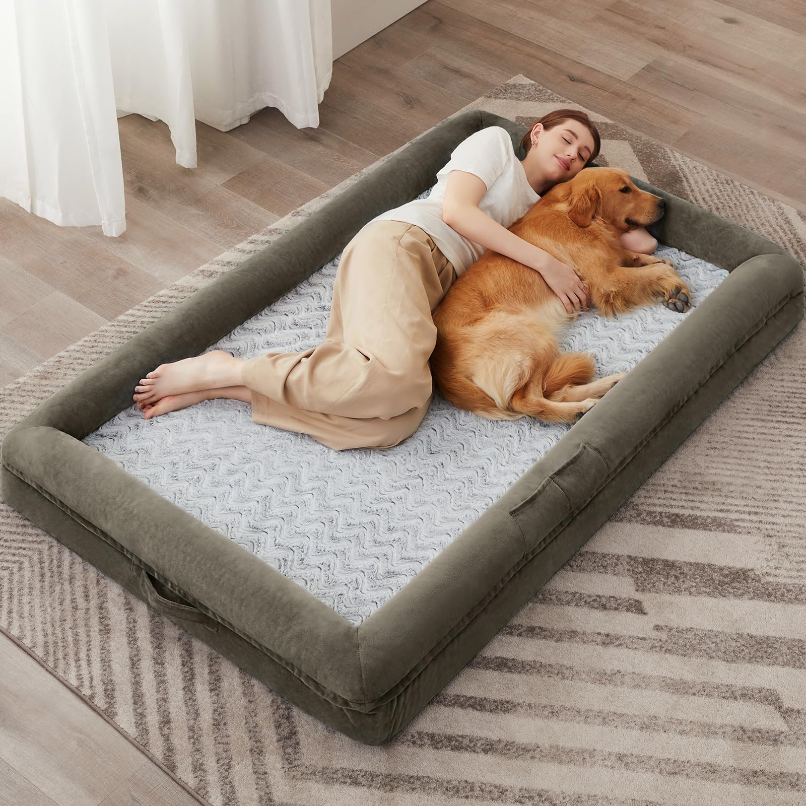 WNPETHOME Human Dog Bed for Adult, Washable Dog Couch with Removable Waterproof Cover, Orthopedic Large Pet Sofa Bed with Bolste