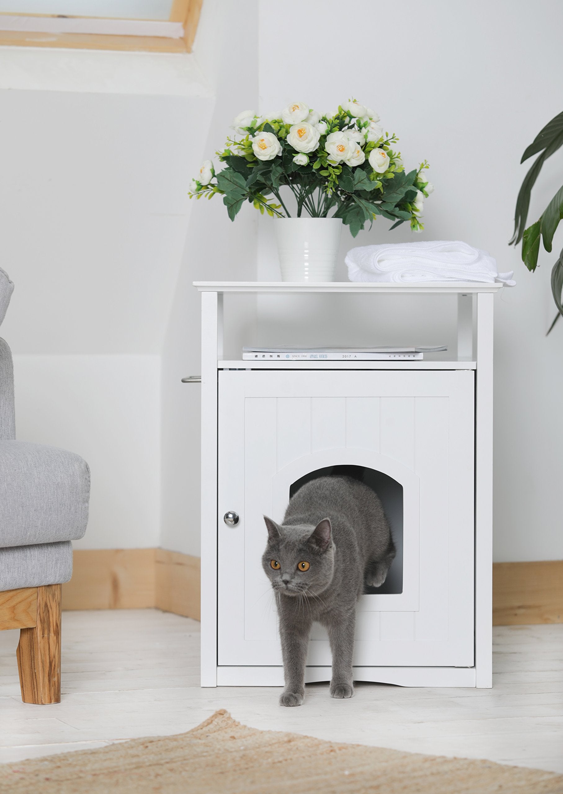 Merry Pet Cat Washroom/Night Stand Pet House, White