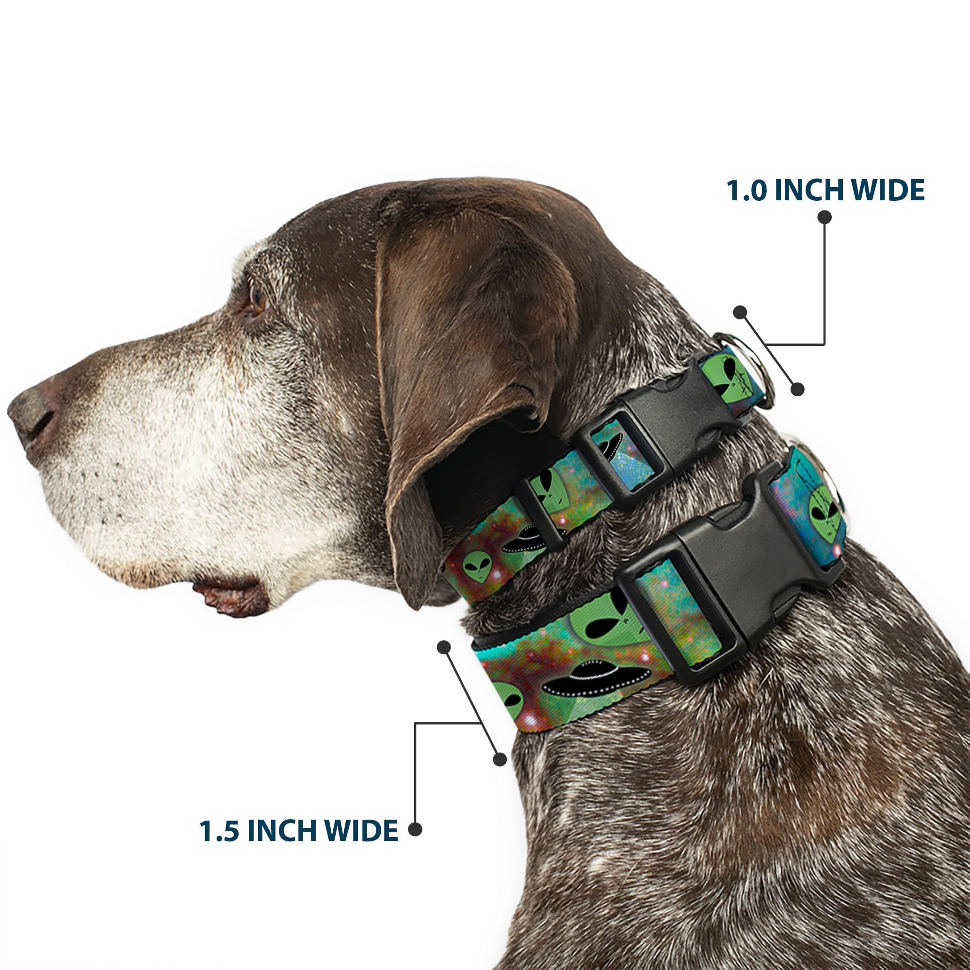 Buckle-Down Pc-W30163-Ws Aliens & Ufo'S Galaxy/Green/Black/White Plastic Clip Collar, Wide Small/13-18