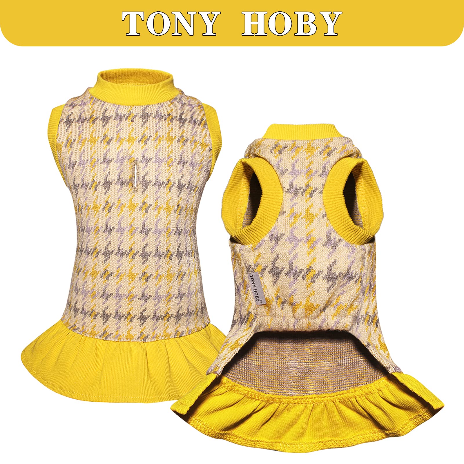 Tony Hoby Dog Dress, Dog Sweater Dress With Leash Hole, Dog Party Dress, Dog Princess Skirt For Small Medium Dog (Yellow, S)