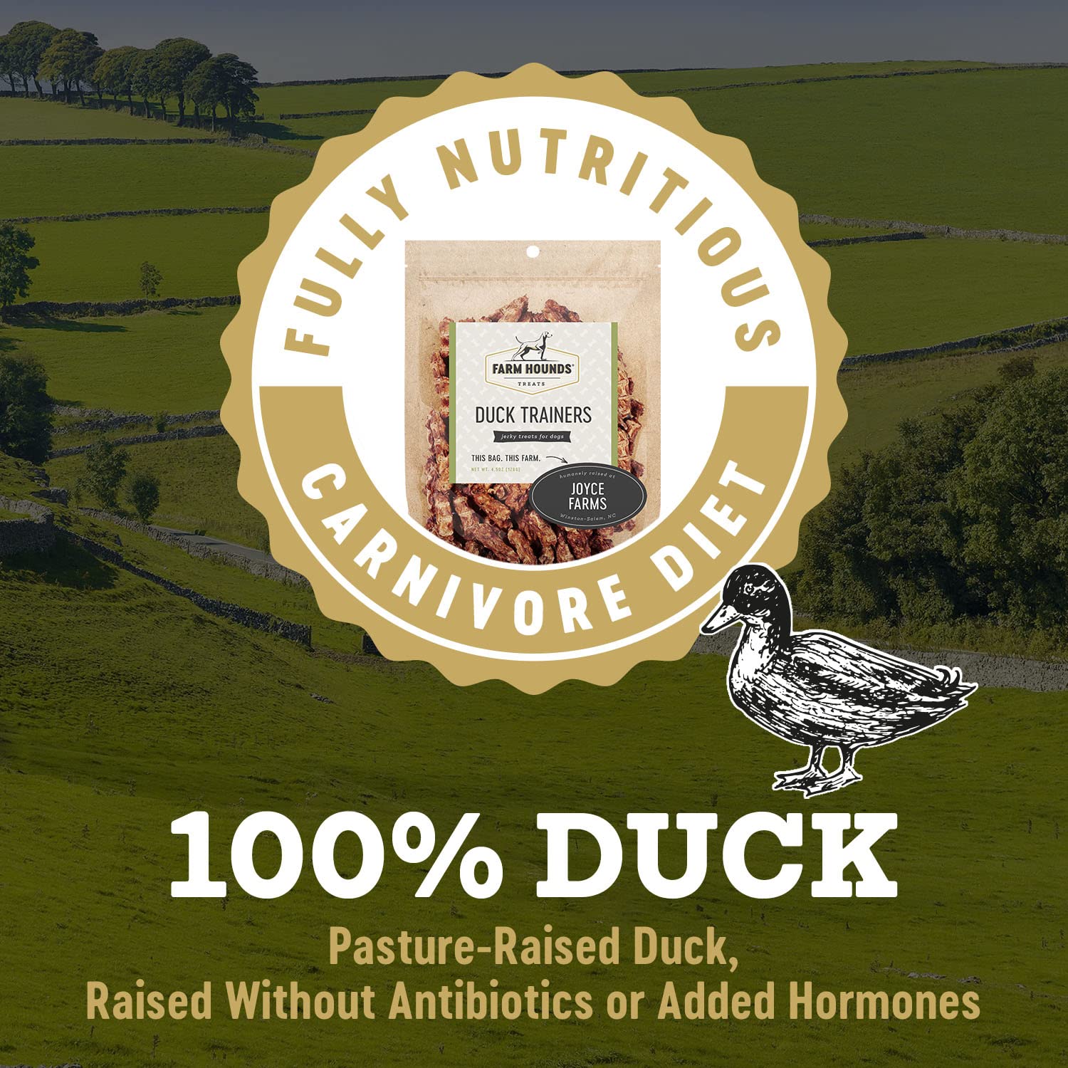 Farm Hounds Duck Trainers - Premium Jerky Treats for Dogs - 4.5 oz - 100% Humanely Raised - No Fillers - Made in USA