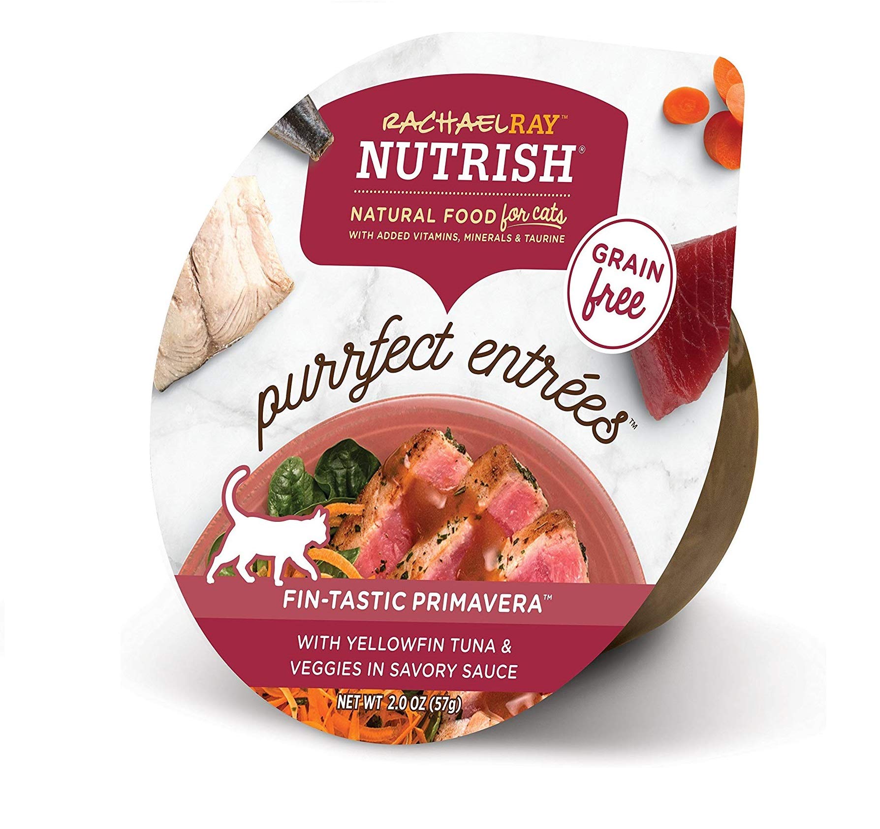 Rachael Ray Nutrish Purrfect Entrees Natural Wet Cat Food, Yellowfin Tuna & Veggies Recipe, 2 Ounce Cup (Pack of 24), Grain Free