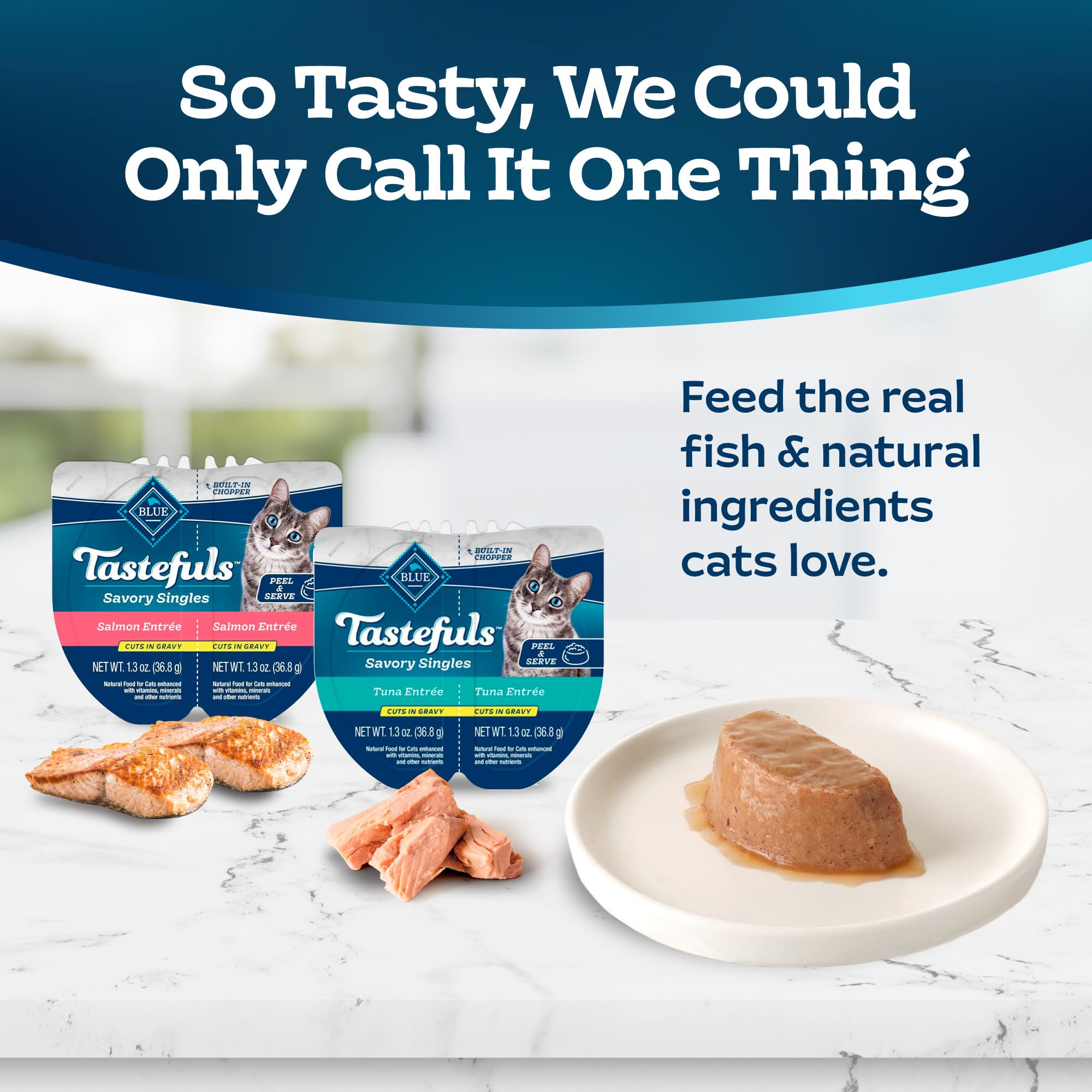 Blue Buffalo Tastefuls Savory Singles Natural Wet Cat Food Variety Pack, Salmon & Tuna Cuts in Gravy, 2.6-oz. Twin-Pack Trays (2