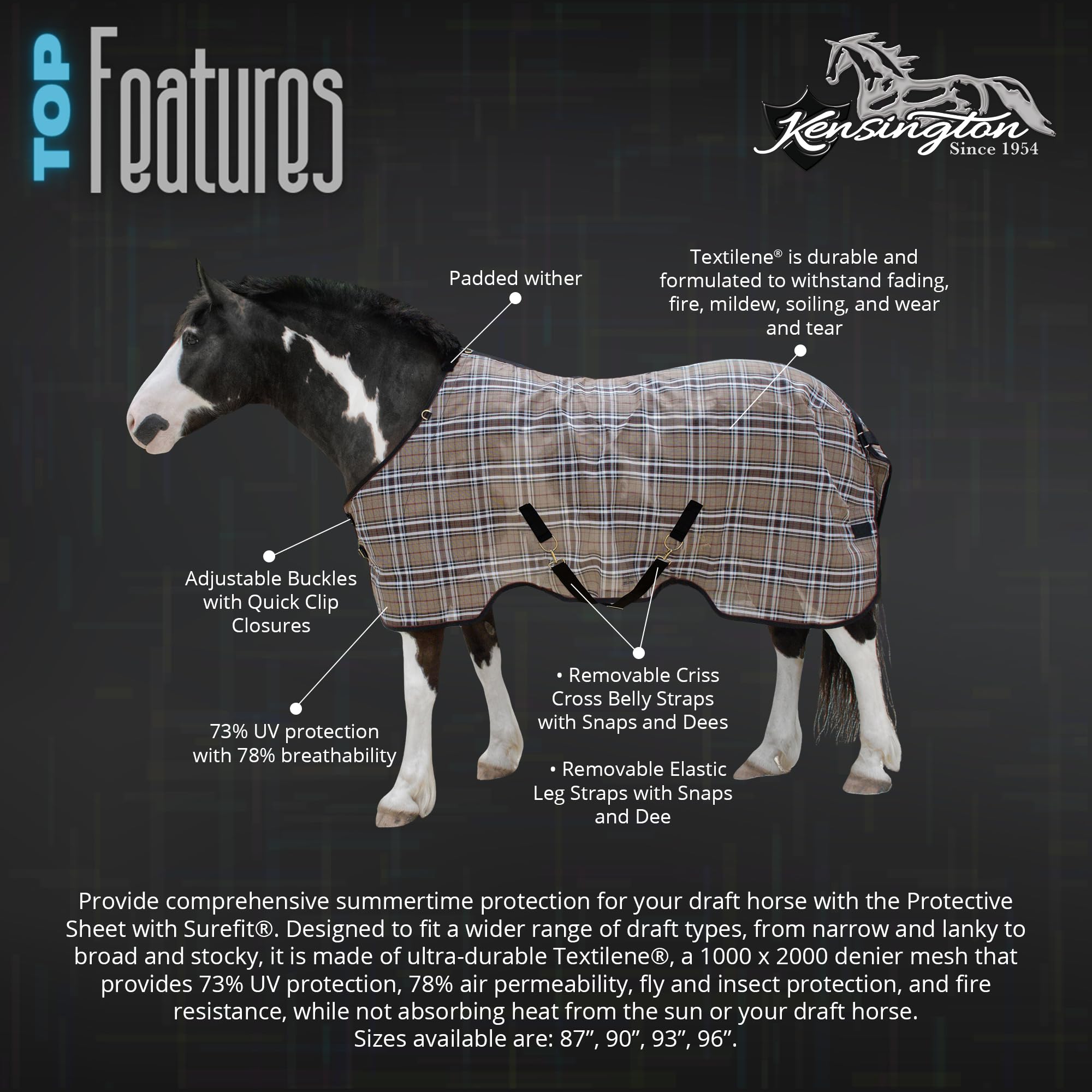 Kensington Breathable and UV Protective Sheet SureFit All Season Protection for Horse - 90, Deluxe Black