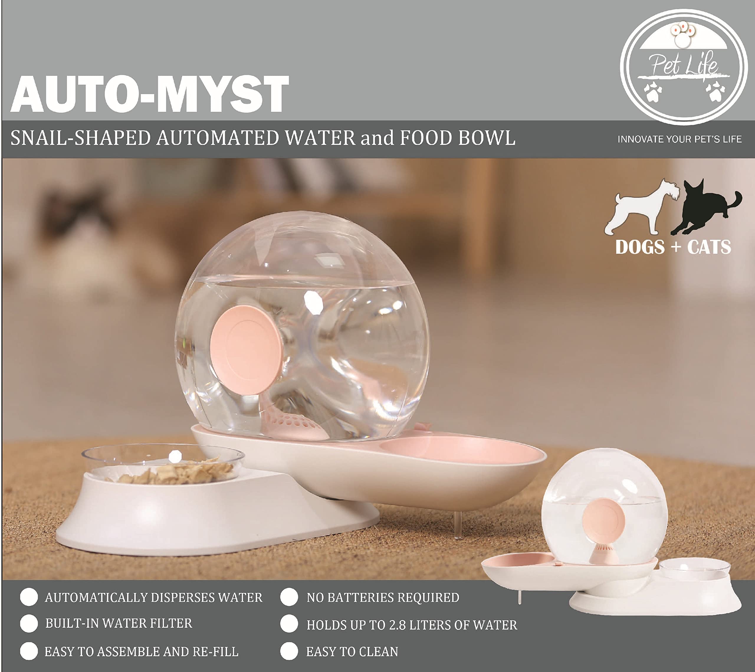 Pet Life  'Auto-Myst' Snail Shaped 2-in-1 Automated Gravity Pet Filtered Water Dispenser and Food Bowl