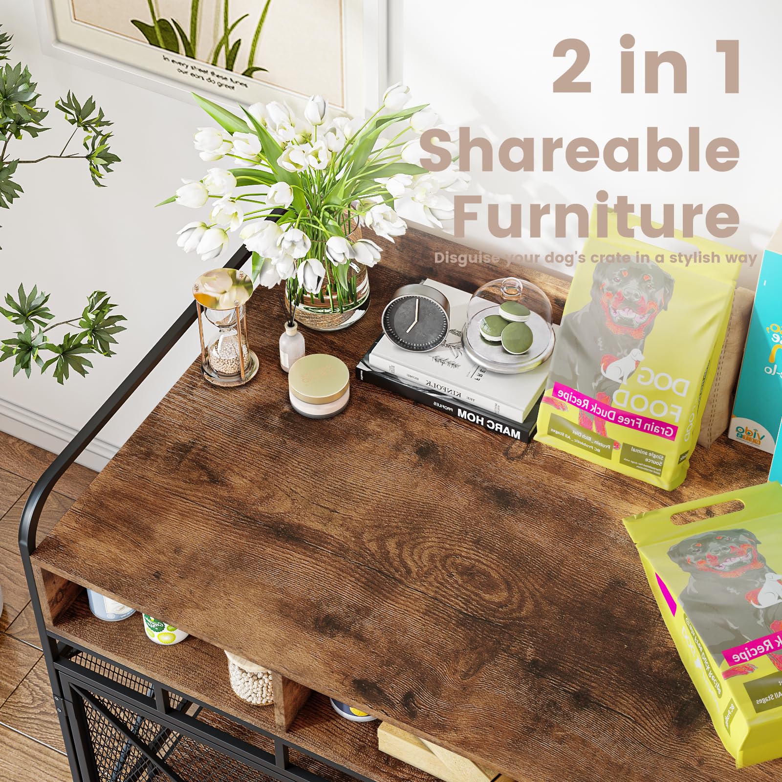 LEMBERI Dog Crate Furniture Large Breed,Wodeen Large Dog Kennel Indoor End Table,Heavy Duty Dog Crate,Decorative Pet Crate Dog C
