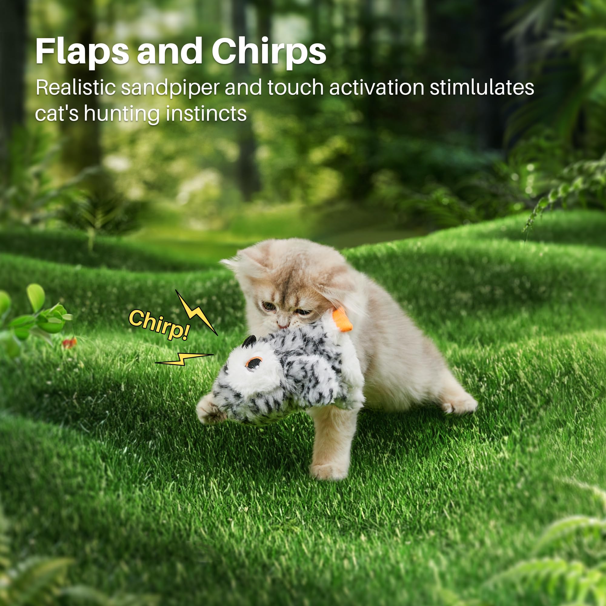 Potaroma Flapping Owl Cat Toys (No Flying), Lifelike Bird Chirp, Rechargeable Touch Activated Kitten Toy, Interactive Catnip Kicker Exercise Toys 4.0' For All Breeds