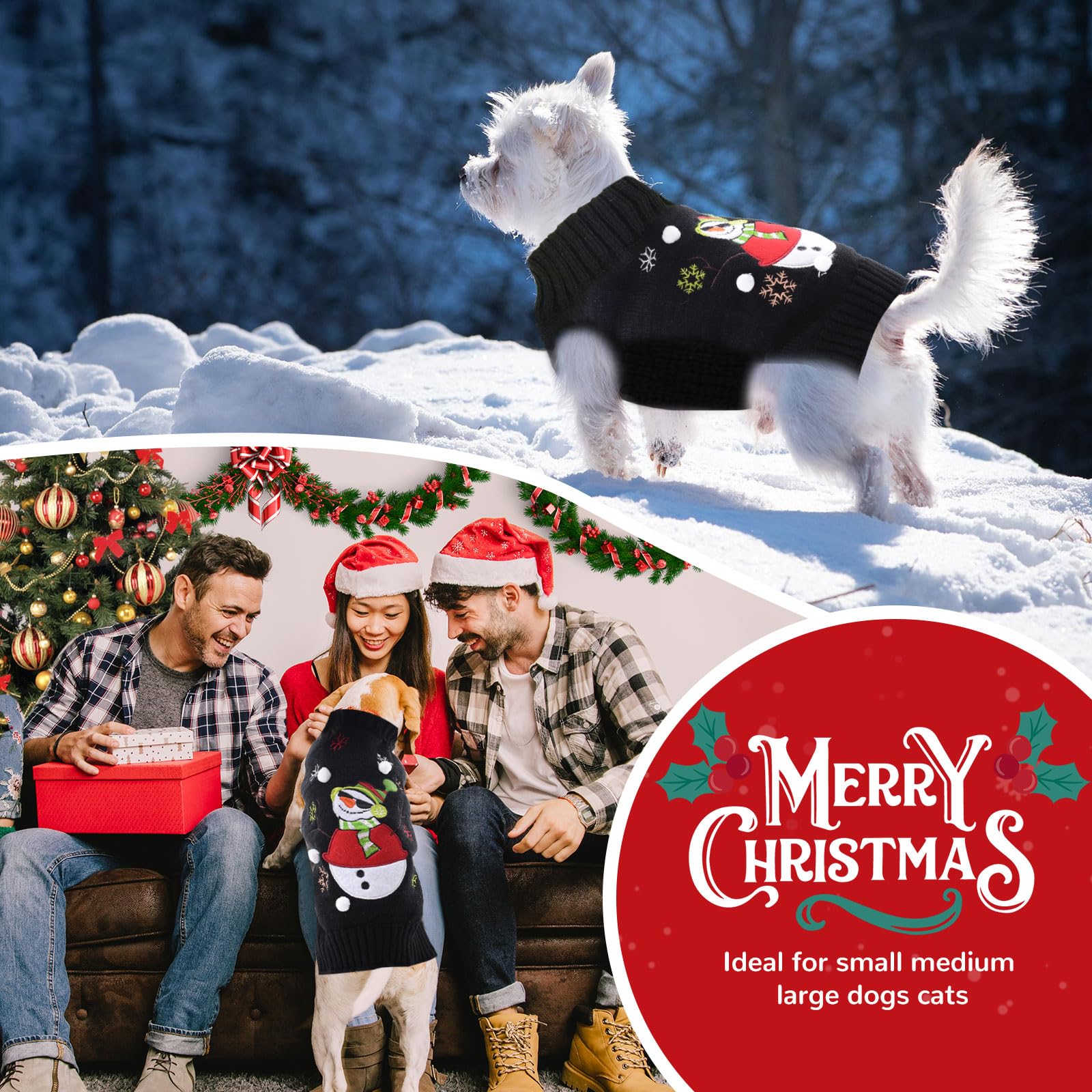 PETCARE Christmas Dog Sweaters Black Snowman Ugly Snow Xmas Puppy Costume Pet Holiday New Year Fall Winter Dog Clothes for Small