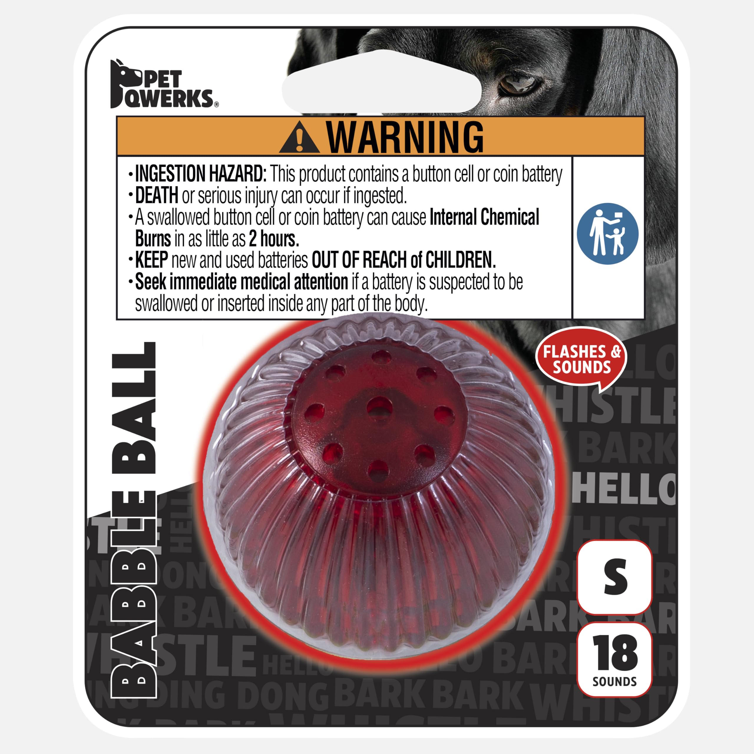 Pet Qwerks Blinky Babble Ball - Flashing Interactive Dog Toy - Small - Red - Rubber - Model BLBB3