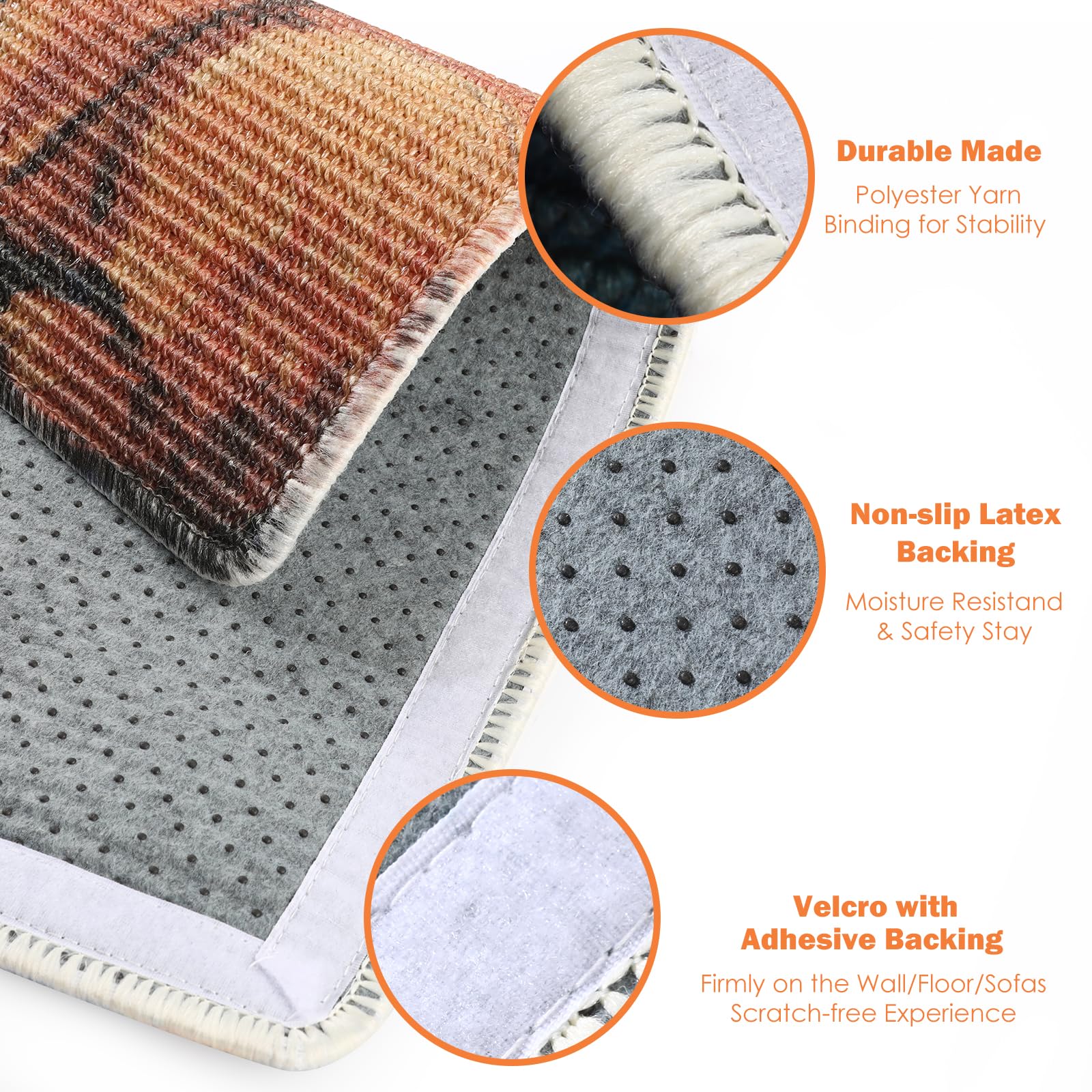 3-In-1 Sisal Cat Scratch Mat 23.6X15.7'' Floor & Wall Cat Scratcher Pad, Protects Carpet Couch & Furniture With Sticker Tape, An