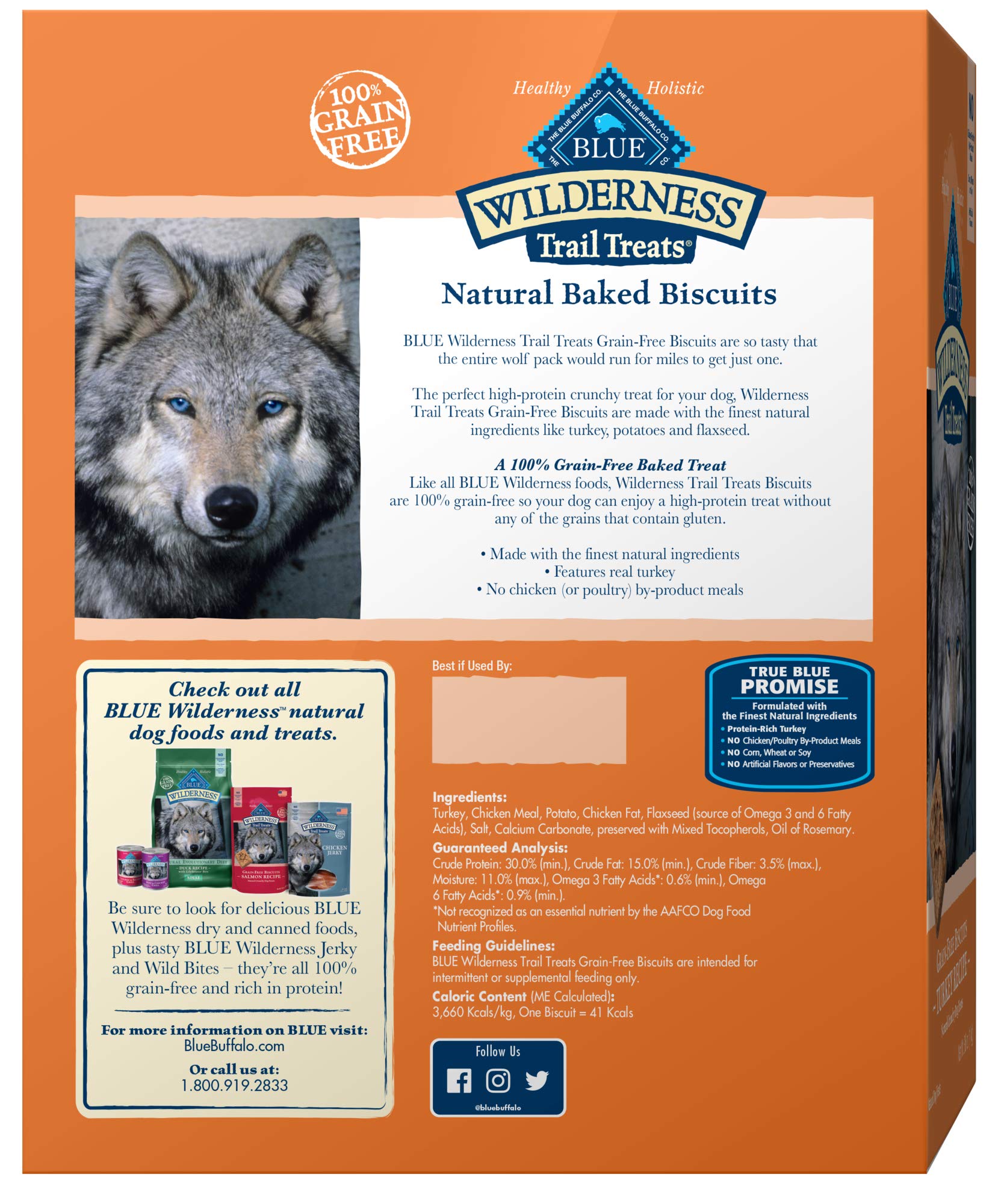 Blue Buffalo Wilderness Trail Treats, High Protein Grain Free Dog Biscuits, Turkey Recipe, 36 oz Box