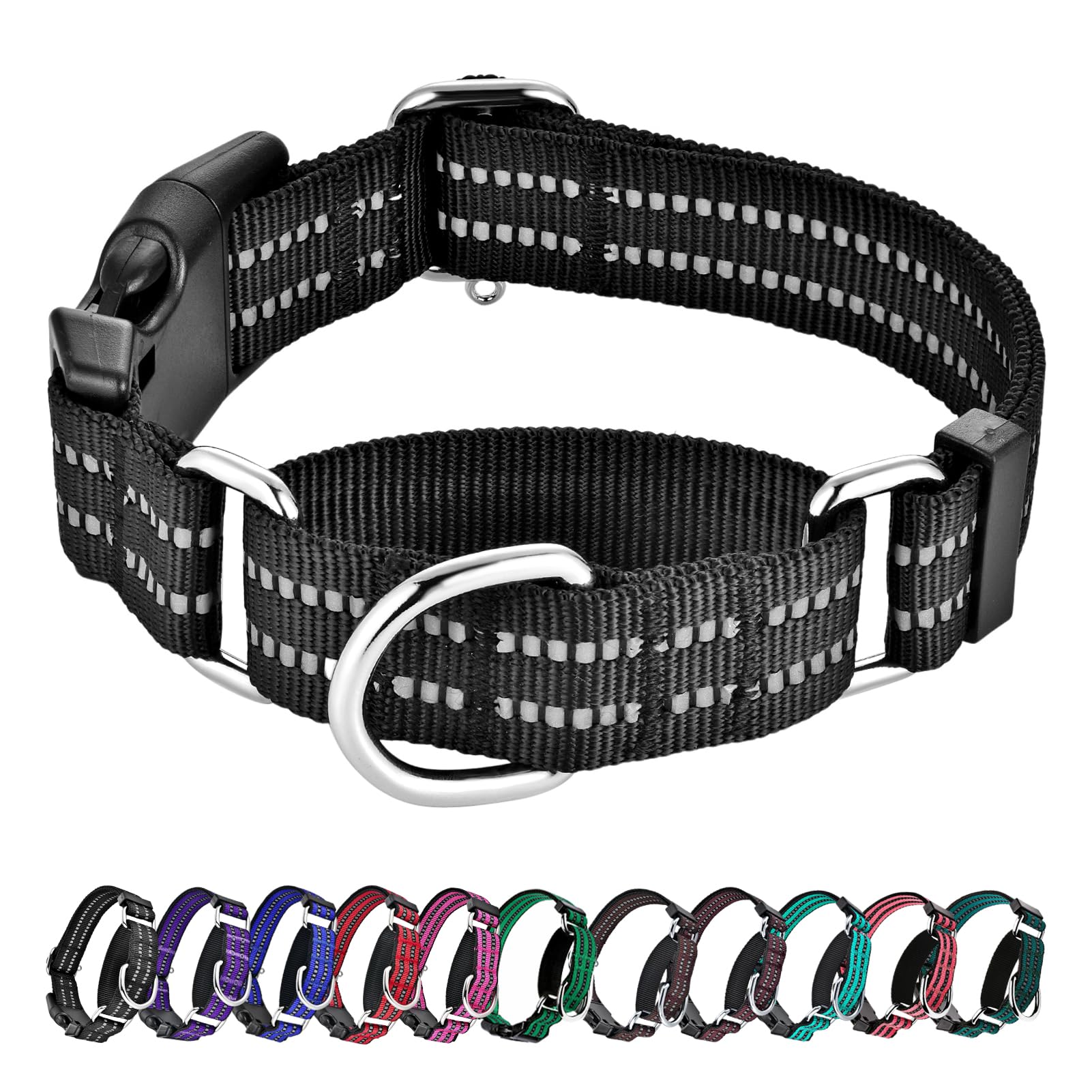 Hikiko Martingale Collar For Dogs Reflective Nylon Puppy Dog Collar With Quick Release Buckle Adjustable Training No Slip Dog Co