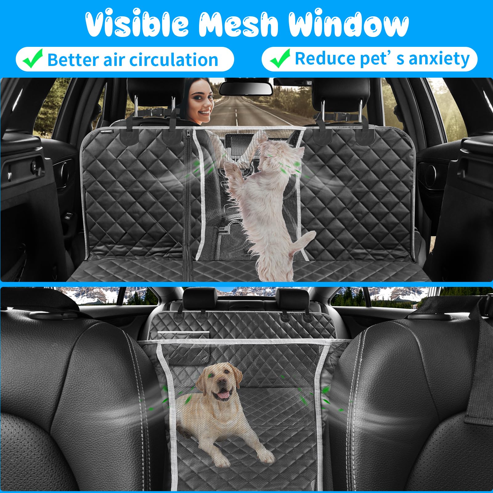 URPOWER Dog Car Seat Cover, Waterproof Hammock for Back Seat, Standard Size 54"x58", Black with Gray, Model SC-025