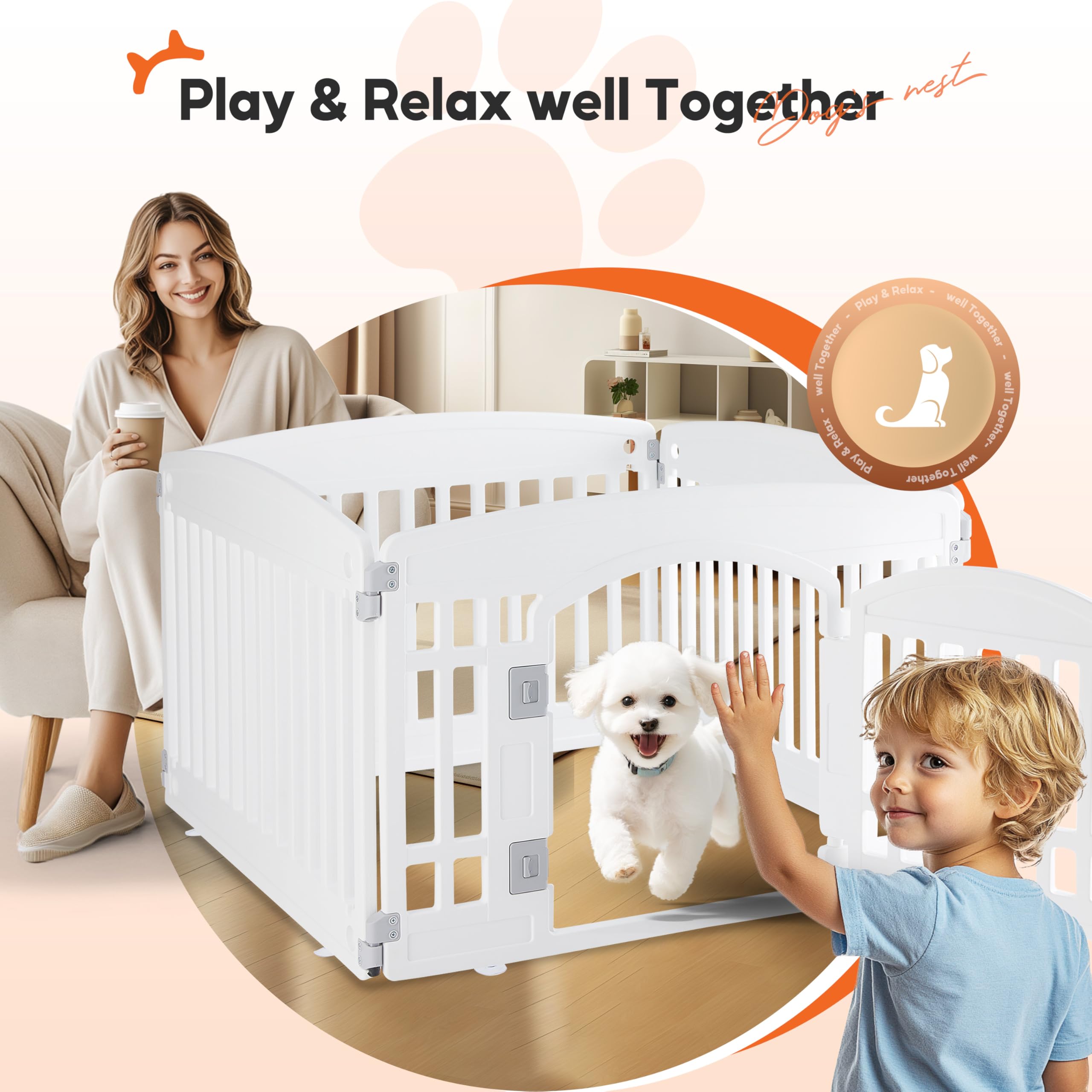 HealSmart 4 Panel Plastic Dog Playpen, 24" Folding & Portable, White - Ideal for Small to Medium Dogs, Indoor & Outdoor Use