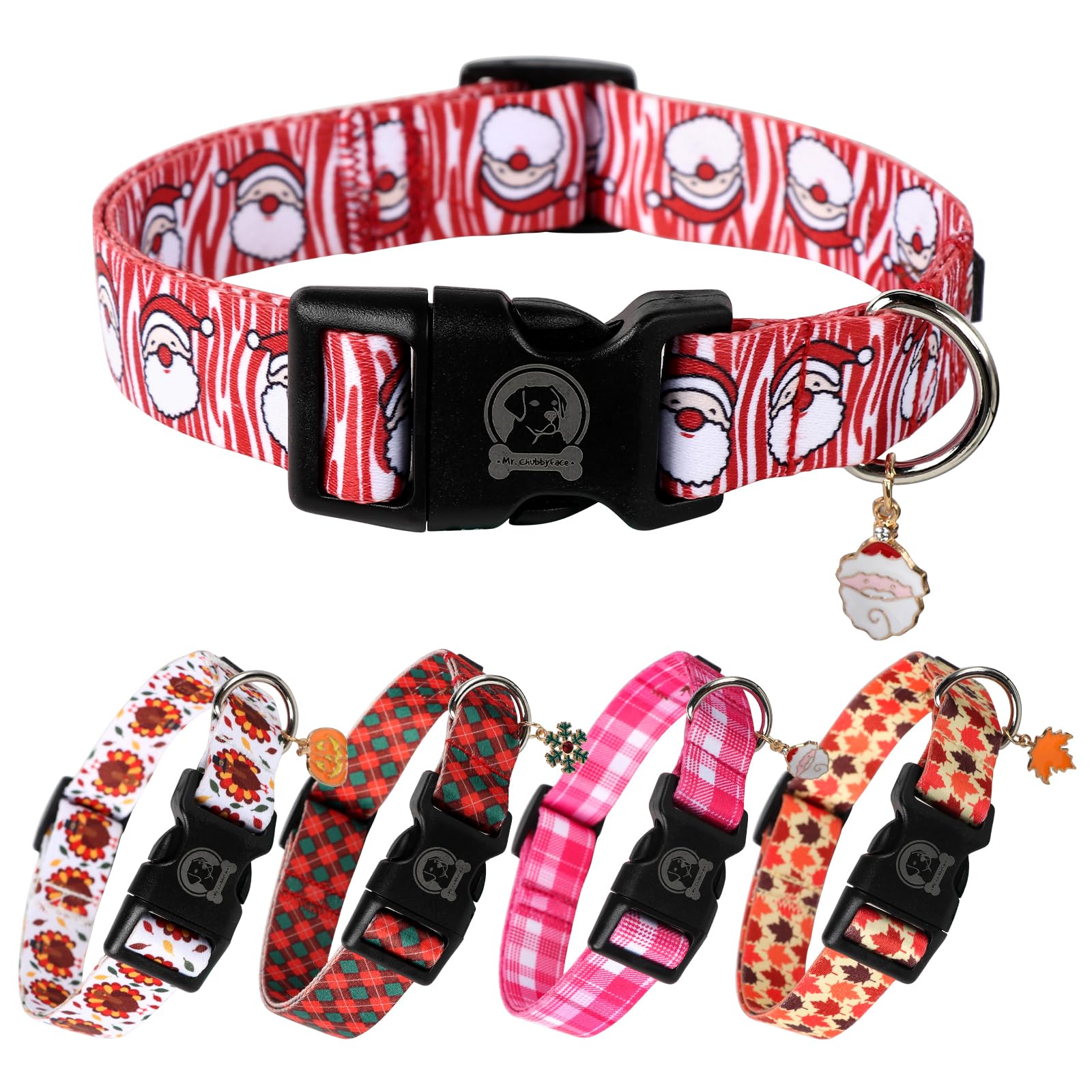 Mr. Chubbyface Christmas Dog Collar,Santa Claus Pattern Dog Collar, Cute Adjustable Christmas Santa Collar For Small Medium Larg