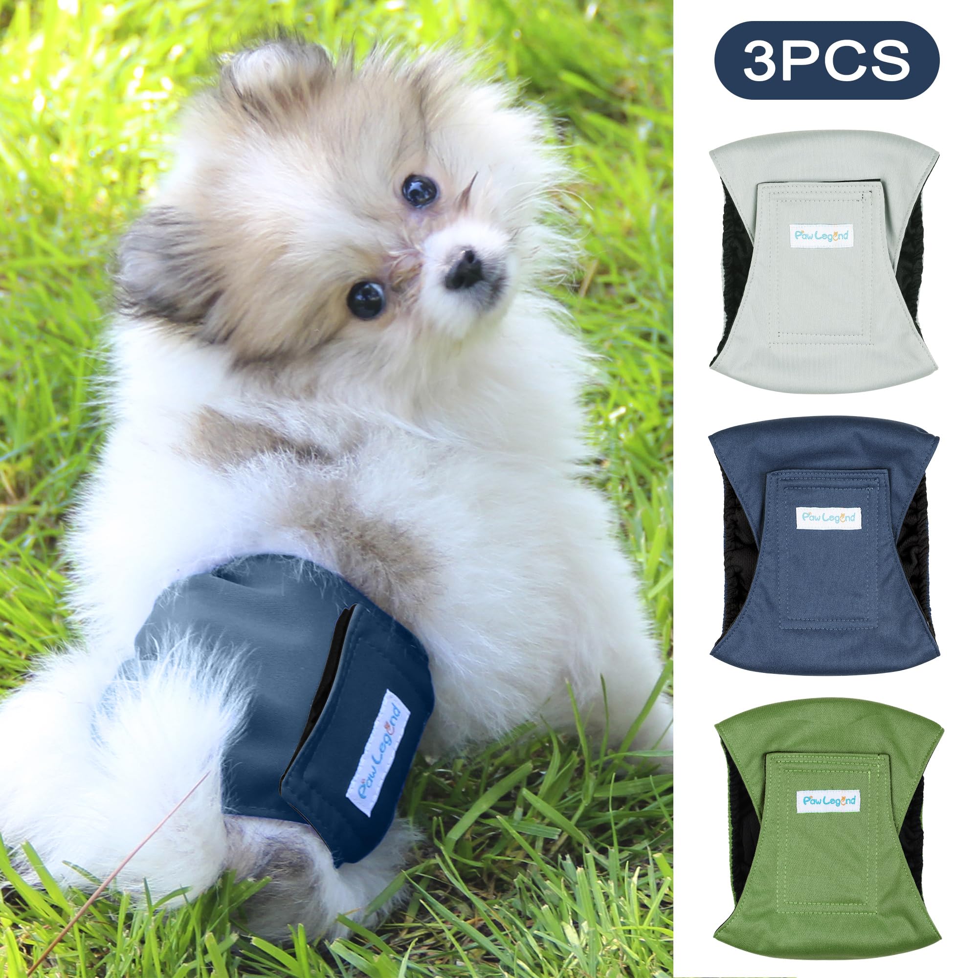 Paw Legend Washable Dog Belly Band Wrap Diapers For Male Dog | High Absorbing Puppy & Doggy Diapers Male (3 Pack,Army,Grey,Navy,Xx-Large)