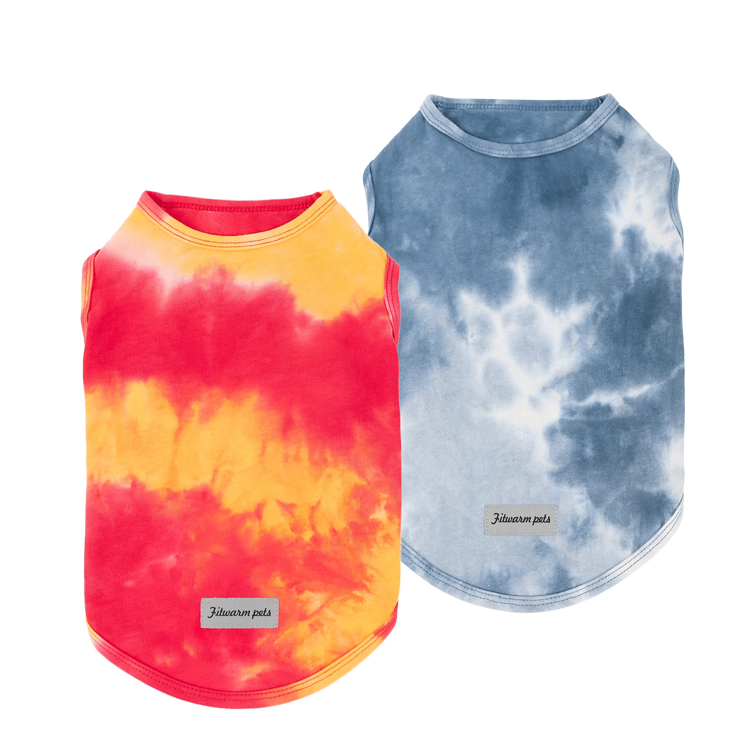 Fitwarm 2-Pack Dog Shirt, Tie Dye Dog Clothes For Small Dogs, Cotton Sleeveless Vest T-Shirt, Cat Apparel, Yellow Blue, Medium