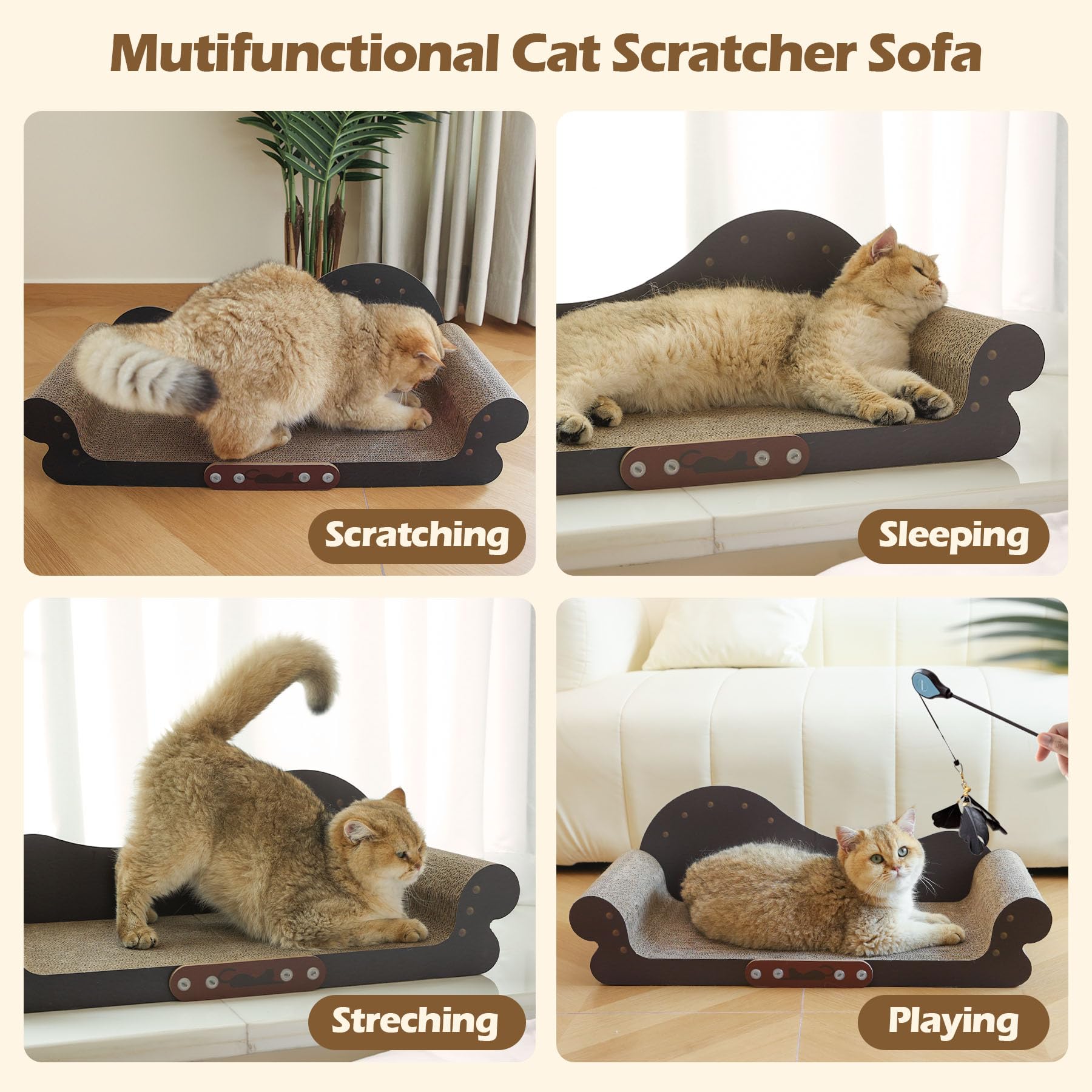 ComSaf Large Cat Scratcher Bed - 26" Durable Cardboard Cat Couch, Brown, Model PG2803, Indoor Furniture Protector