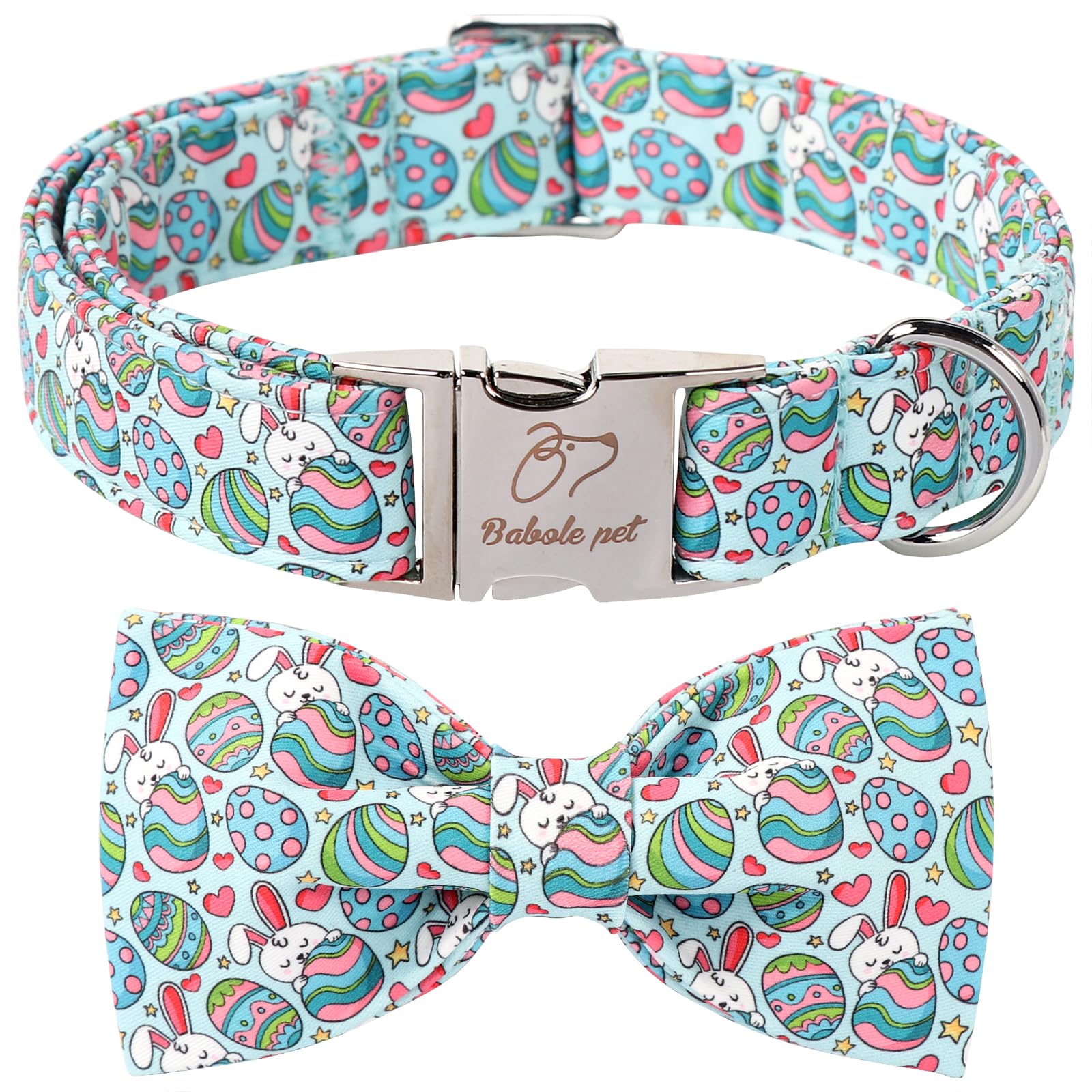 Babole Pet Easter Dog Collar With Bow Tie, Eggs Bowtie With Safety Metal Buckle, Cute Boy Girl Bunny Collar For Large Dogs, Xl