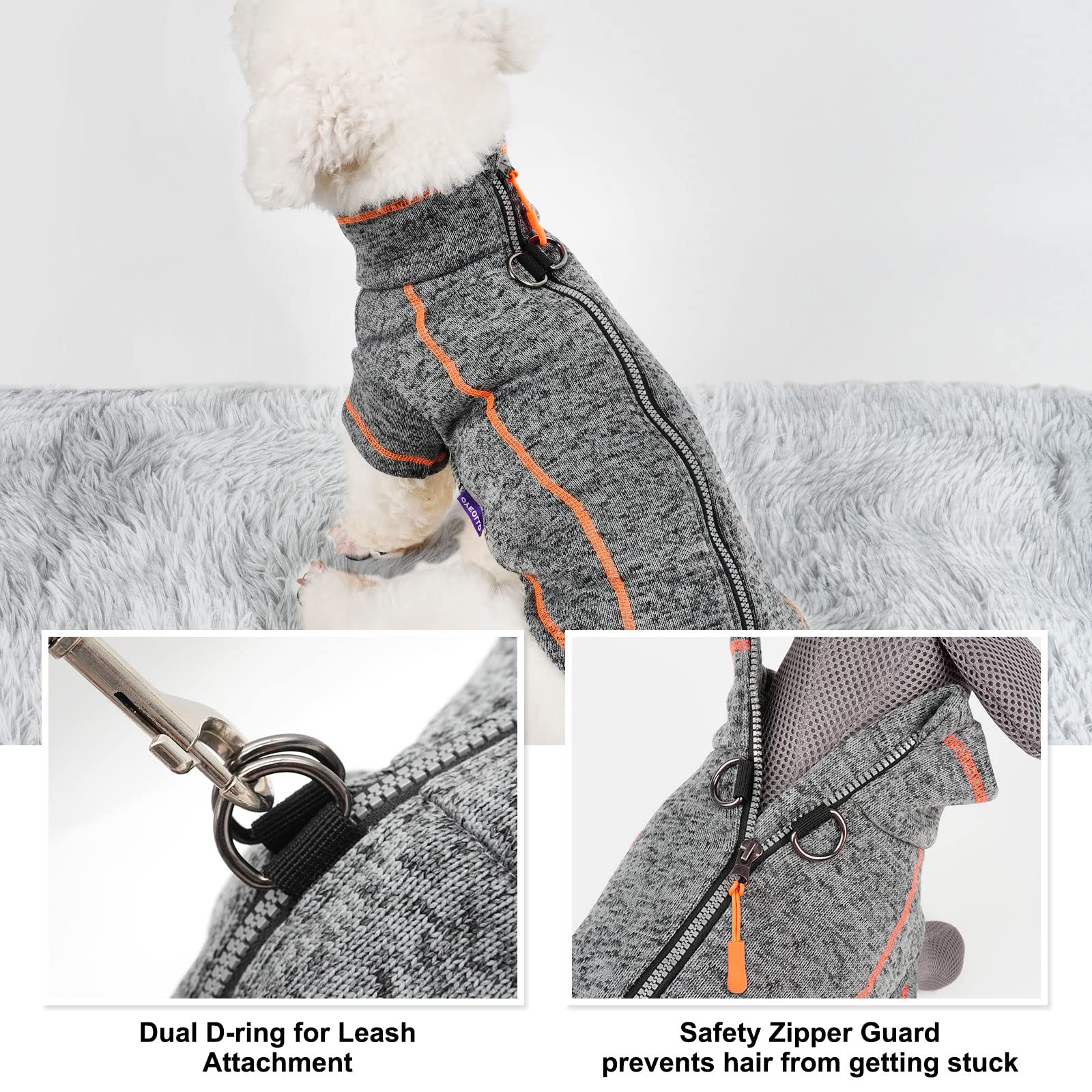 Cyeollo Dog Sweater Coat Fleece Jacket Dog Reflective Zip Up Jackets With Dual D Ring Warm Dog Winter Coat For Small Dog Clothes