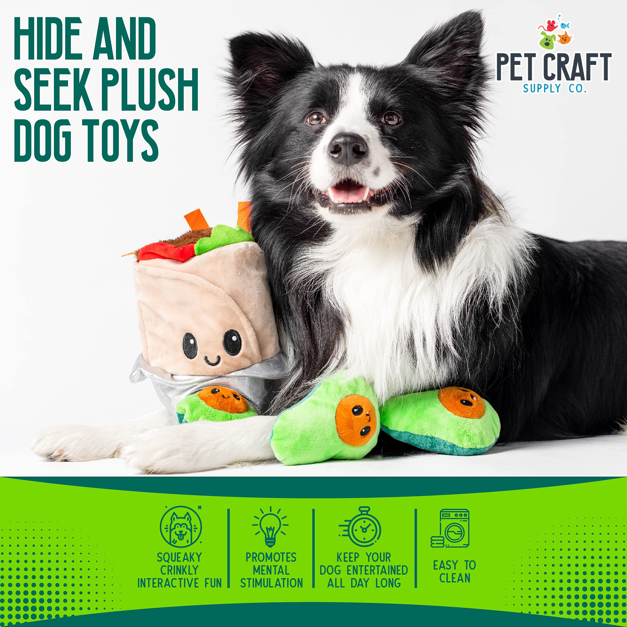Pet Craft Supply Hide And Seek Plush Dog Toys Crinkle Squeaky Interactive Burrow Activity Puzzle Chew Fetch Treat Hiding Brain Stimulating Cute Funny Toy Bundle Pack - Burrito, For Medium Breeds