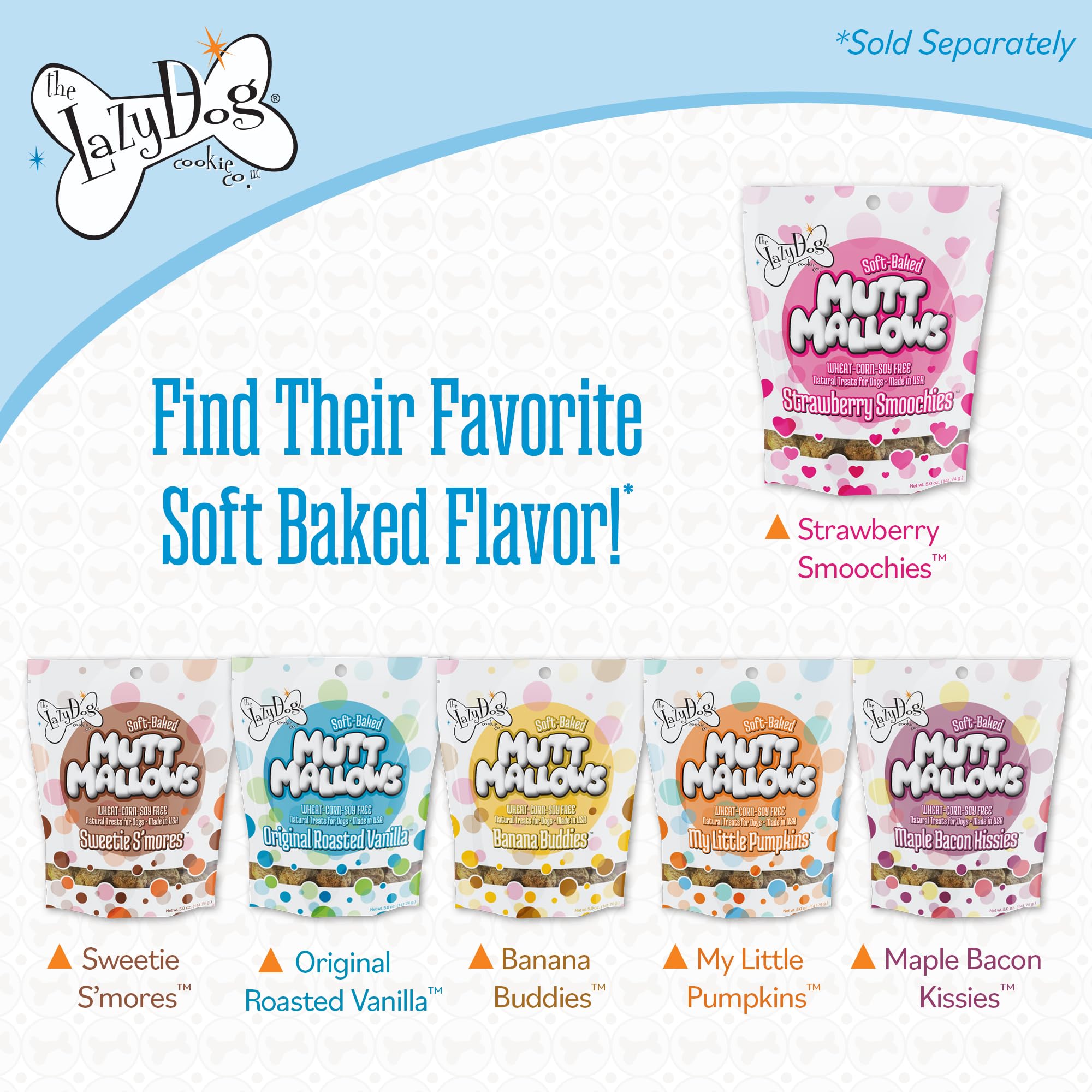 The Lazy Dog Cookie Co. Soft Dog Treats, Mutt Mallows Strawberry Smoochies, for Small, Medium and Large Dogs, Wheat-Free, Baked