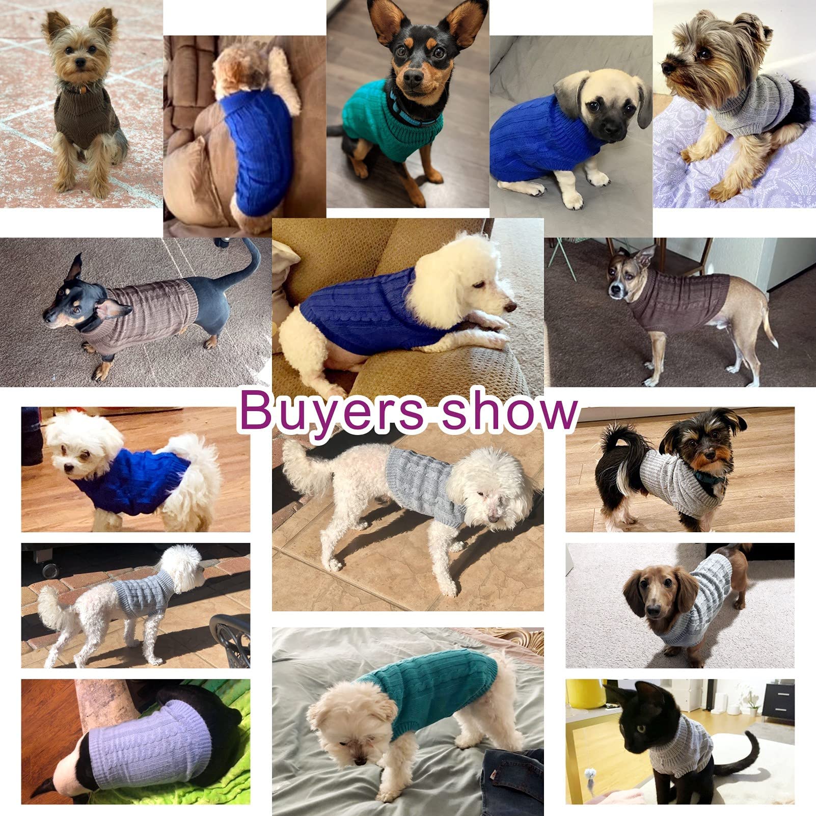 Chborchicen Small Dog Sweaters Knitted Pet Cat Sweater Warm Dog Sweatshirt Dog Winter Clothes Kitten Puppy Sweater (Large,Dark Blue)