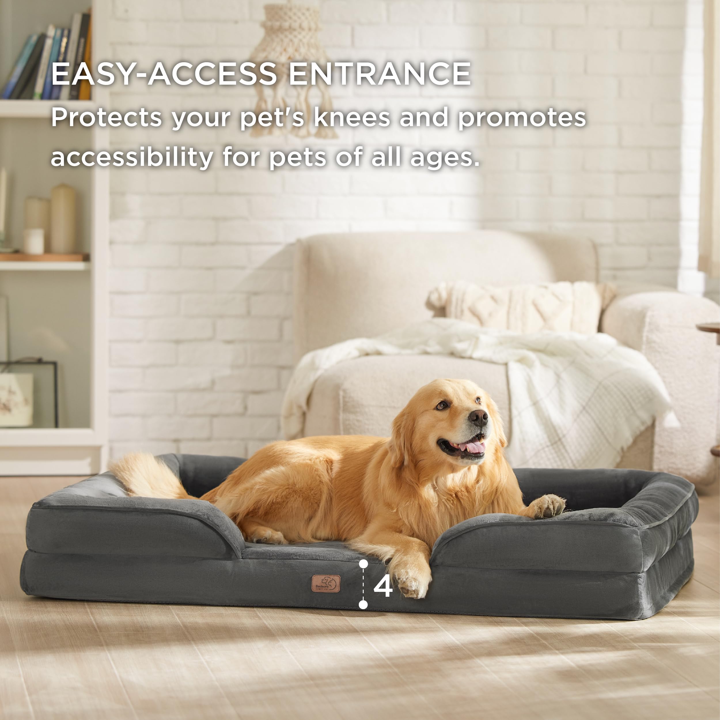 Bedsure XXL Orthopedic Dog Bed for Giant Dogs, Washable Foam Couch, 53"x42"x8", Dark Grey